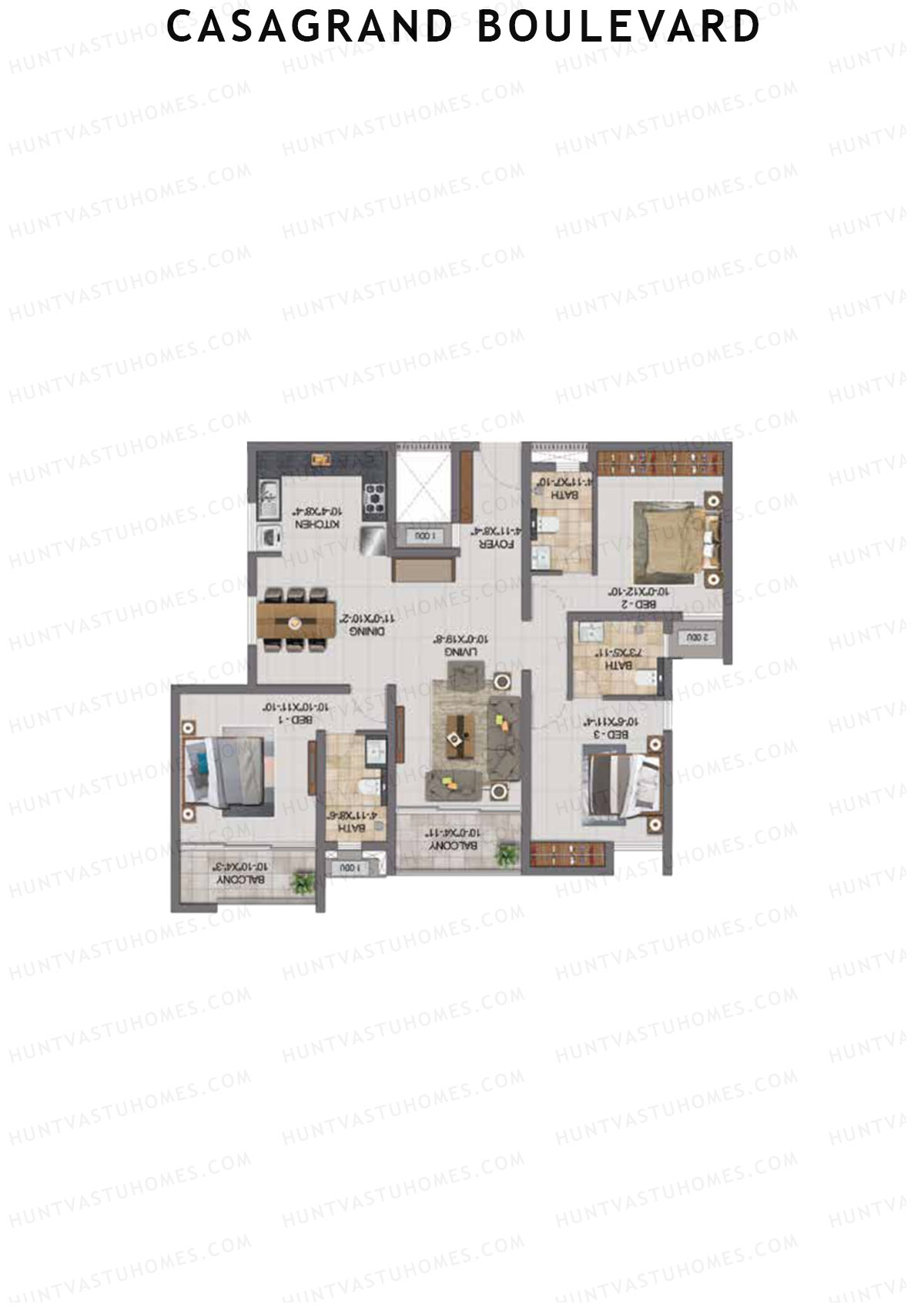Casagrand Boulevard Wing B Unit J13 Floor Plan