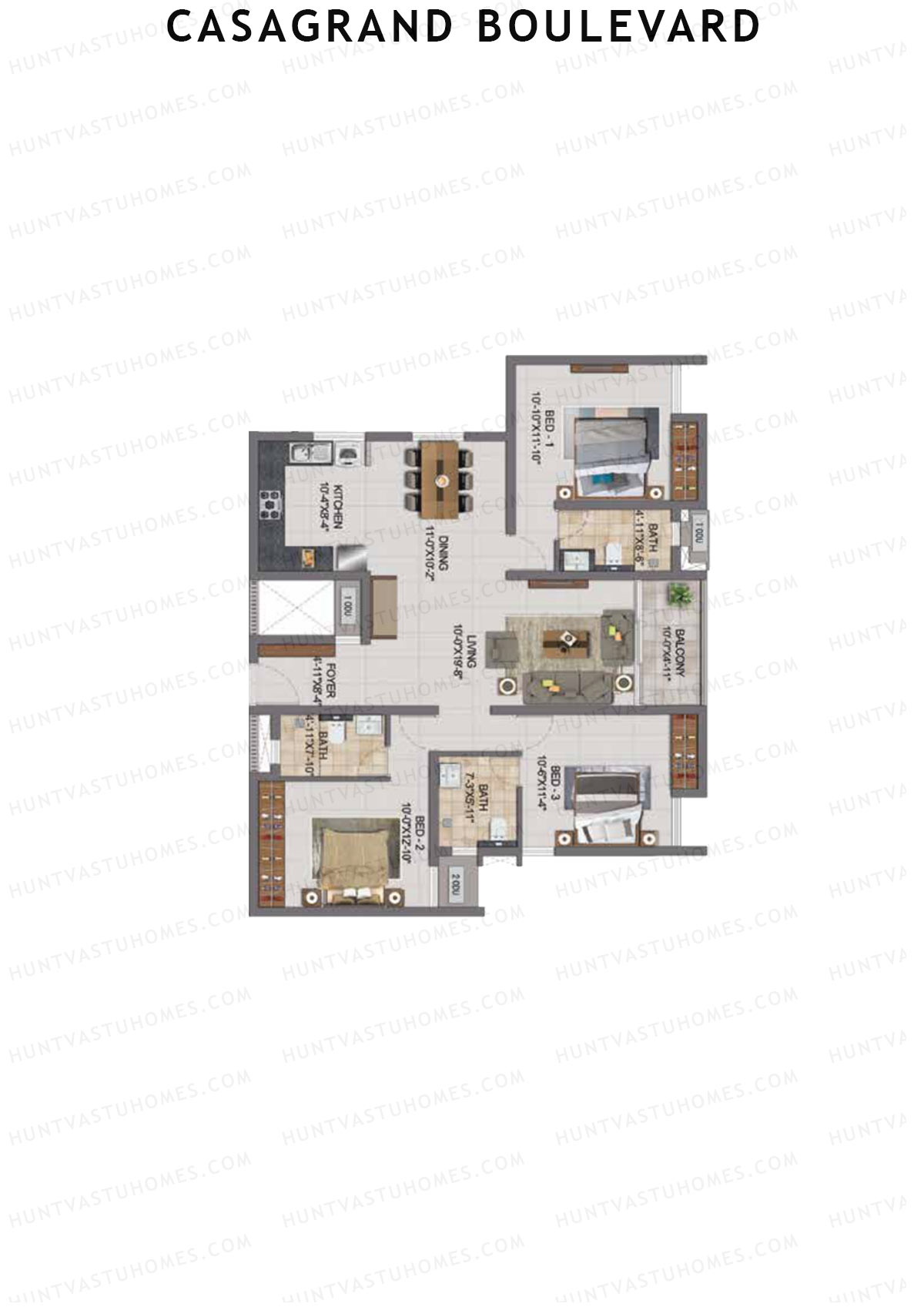 Casagrand Boulevard Wing B Unit J2 Floor Plan