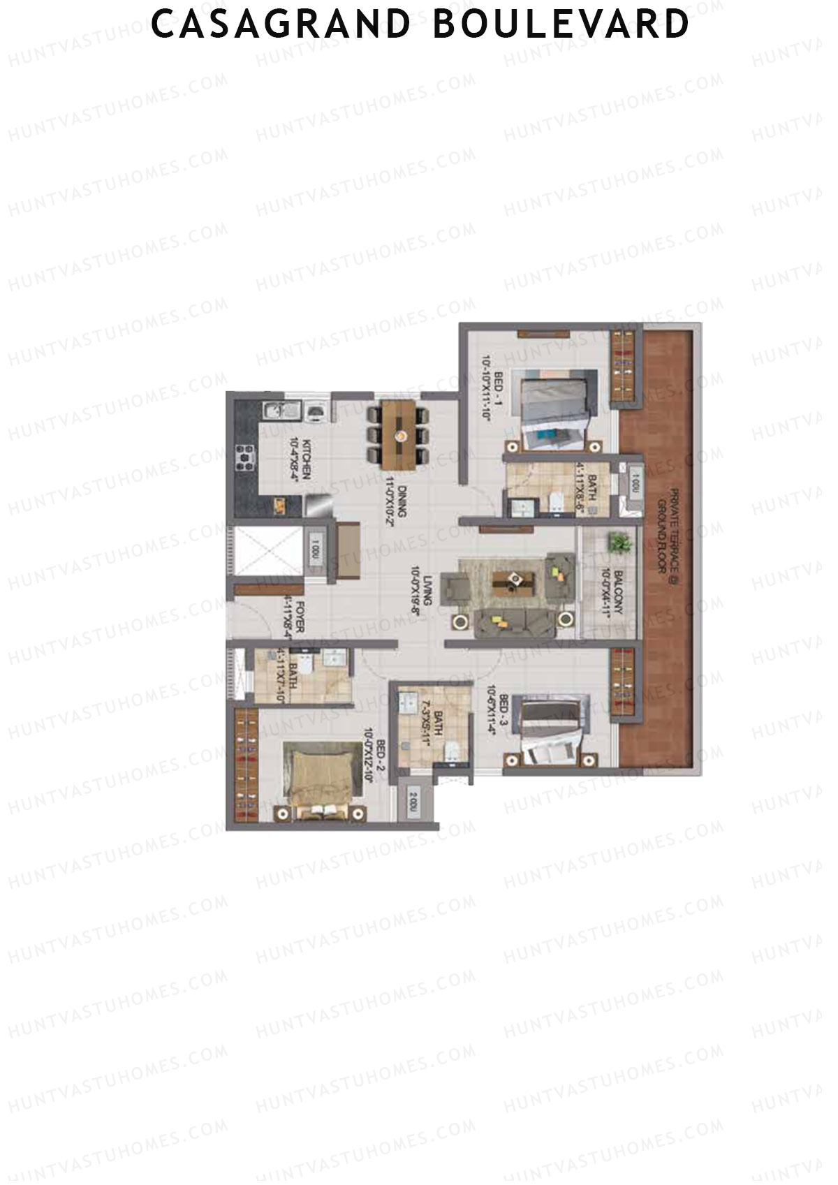 Casagrand Boulevard Wing B Unit J2 Floor Plan