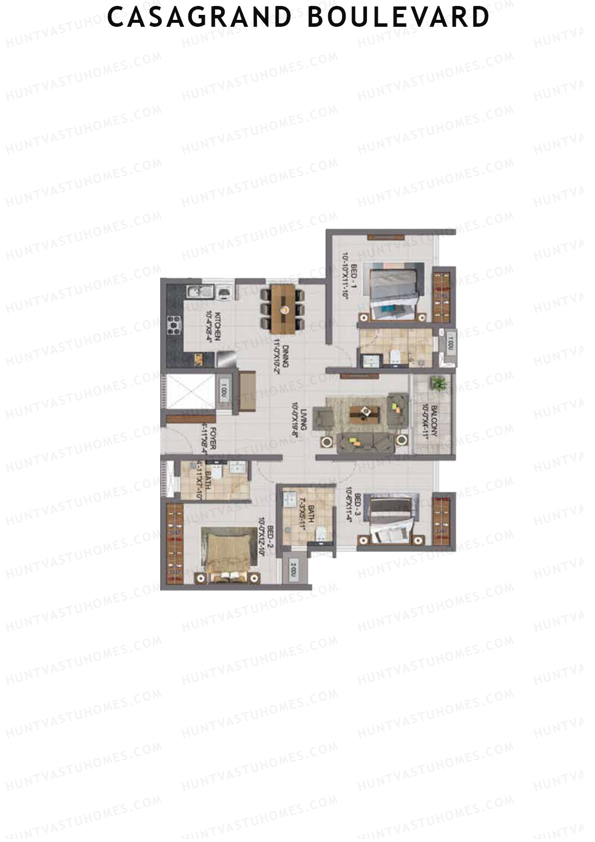 Casagrand Boulevard Wing B Unit J2 Floor Plan