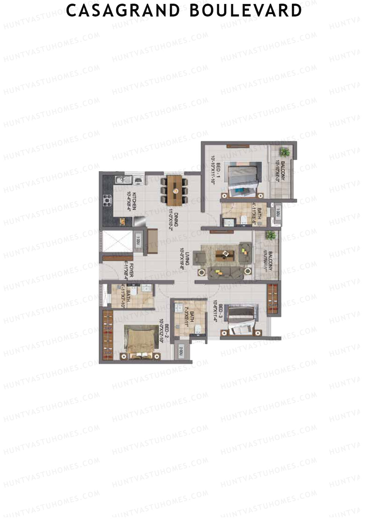 Casagrand Boulevard Wing B Unit J2 Floor Plan