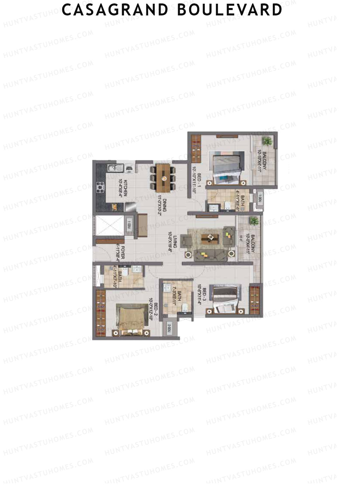 Casagrand Boulevard Wing B Unit J2 Floor Plan