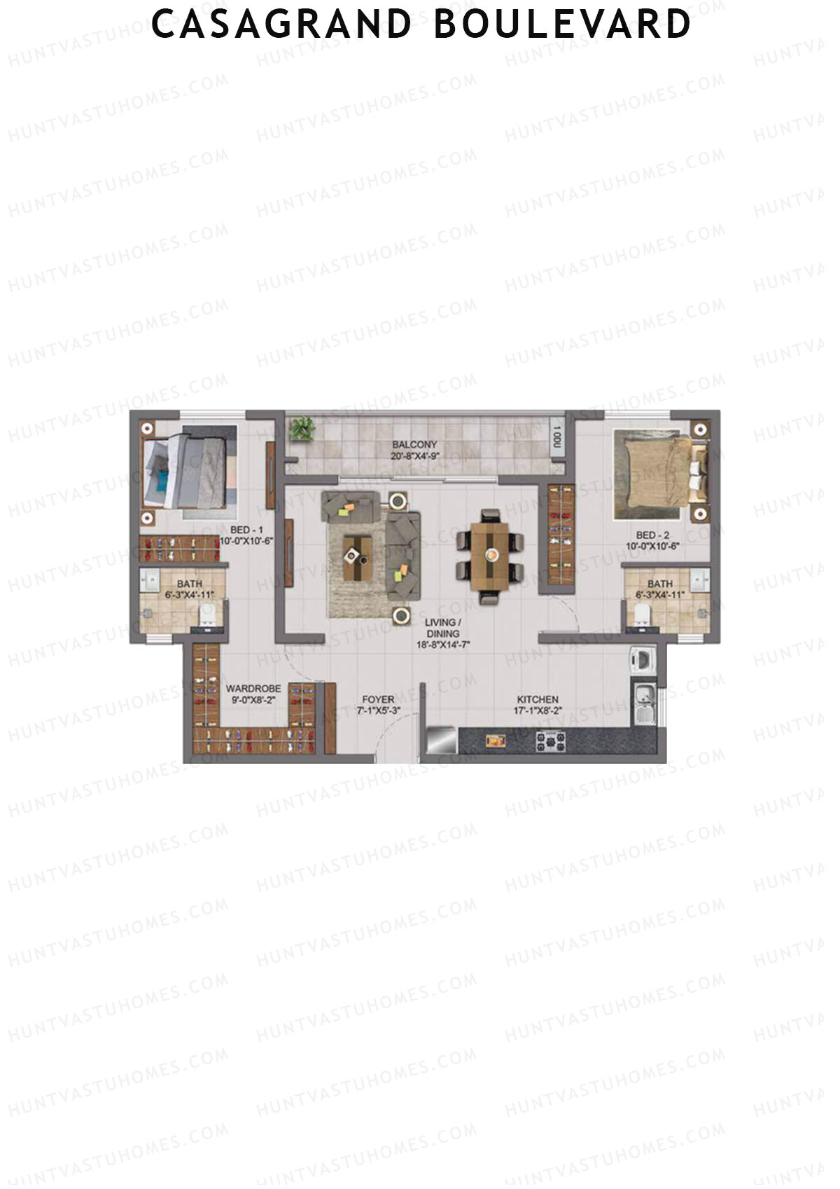 Casagrand Boulevard Wing B Unit J7 Floor Plan
