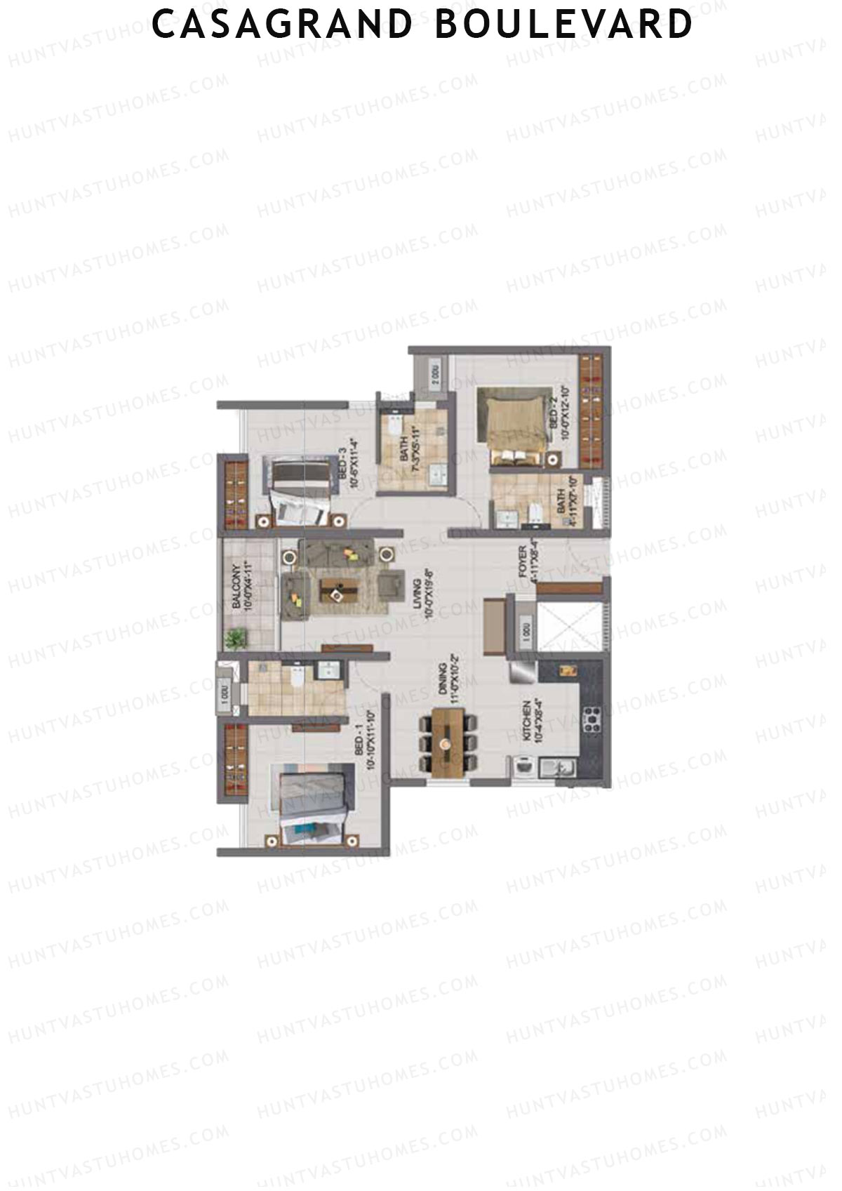 Casagrand Boulevard Wing B Unit K3 Floor Plan