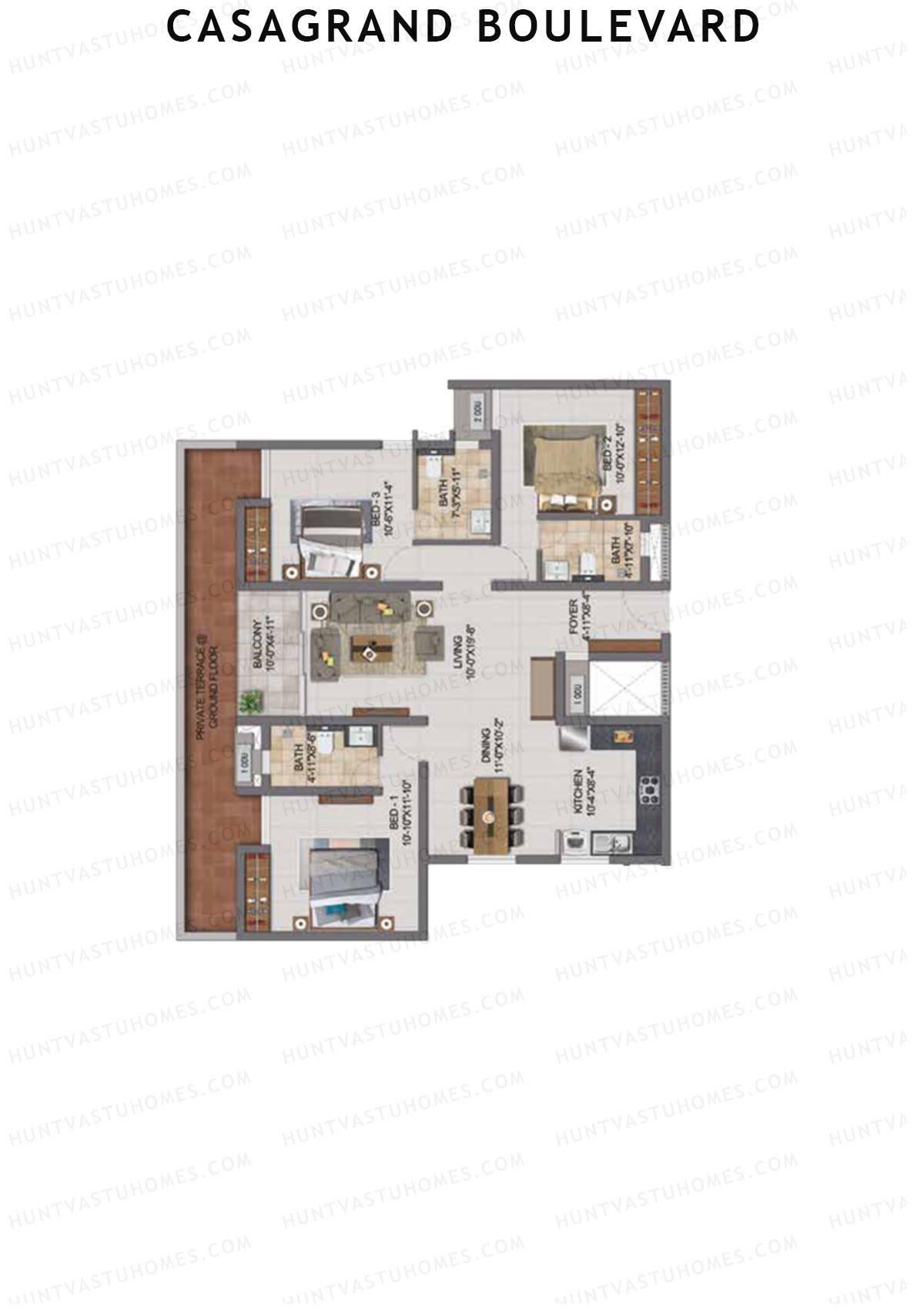Casagrand Boulevard Wing B Unit K3 Floor Plan