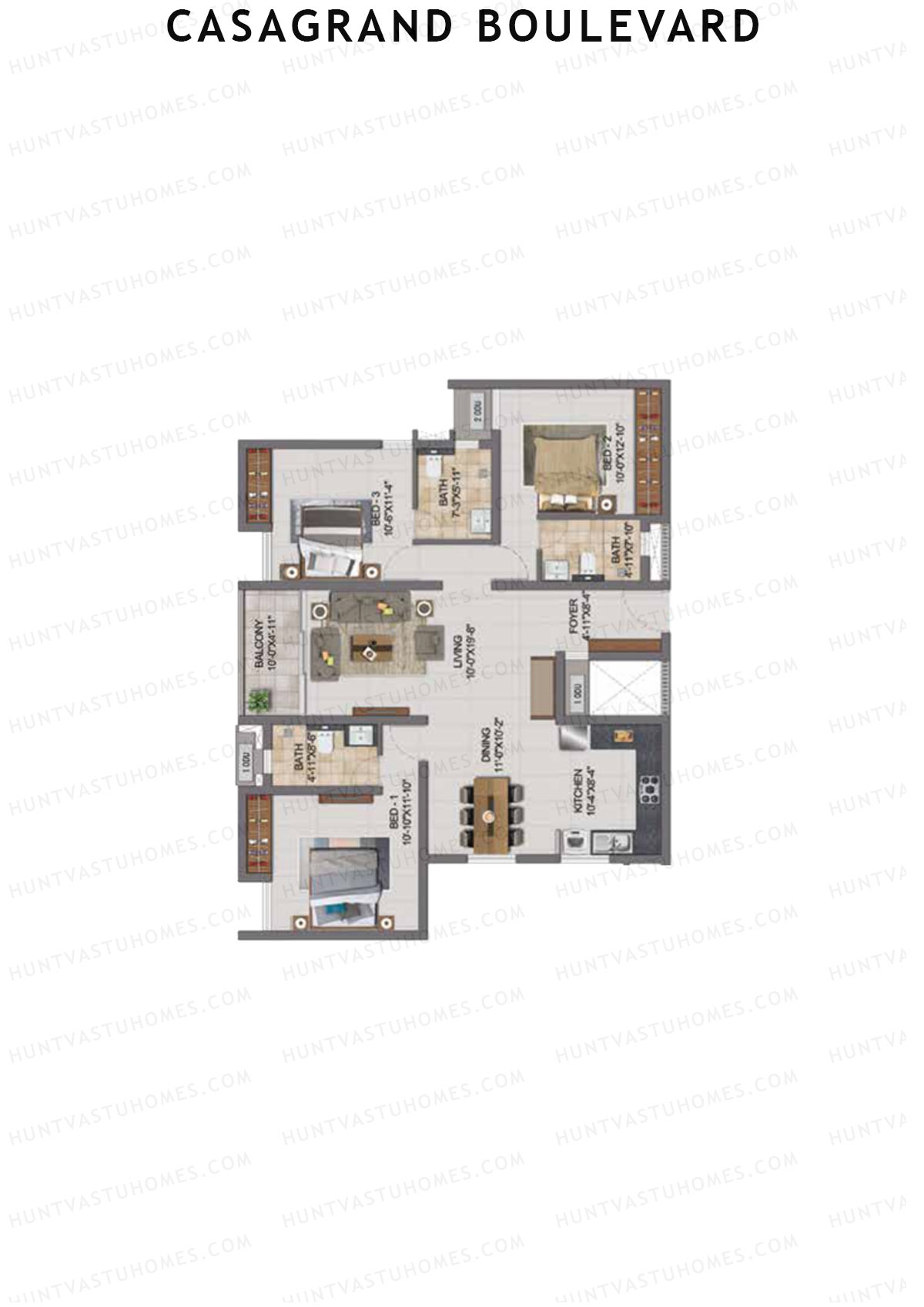 Casagrand Boulevard Wing B Unit K3 Floor Plan