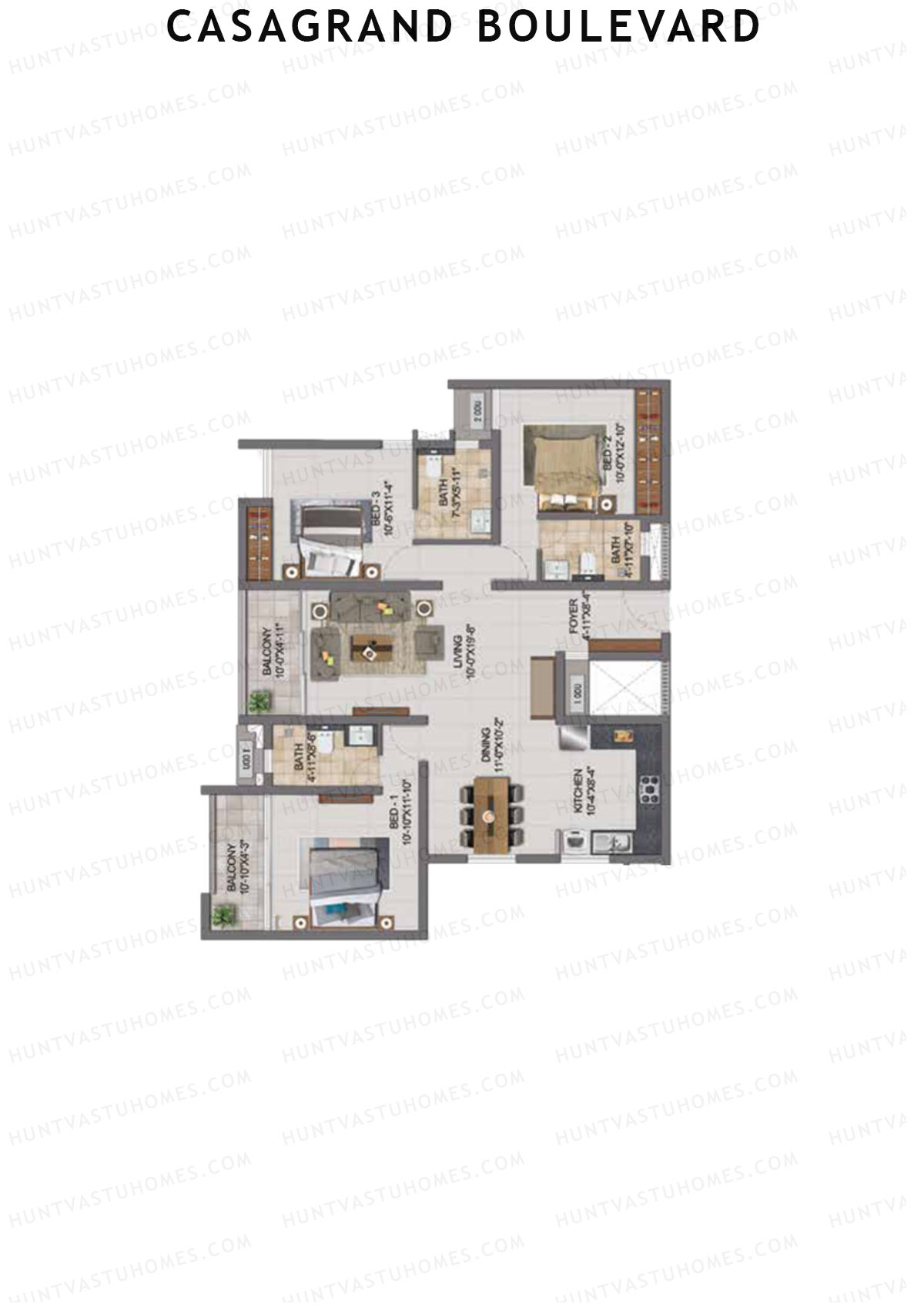 Casagrand Boulevard Wing B Unit K3 Floor Plan