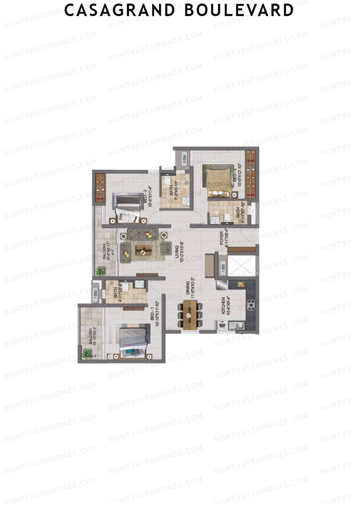 Casagrand Boulevard Wing B Unit K3 Floor Plan