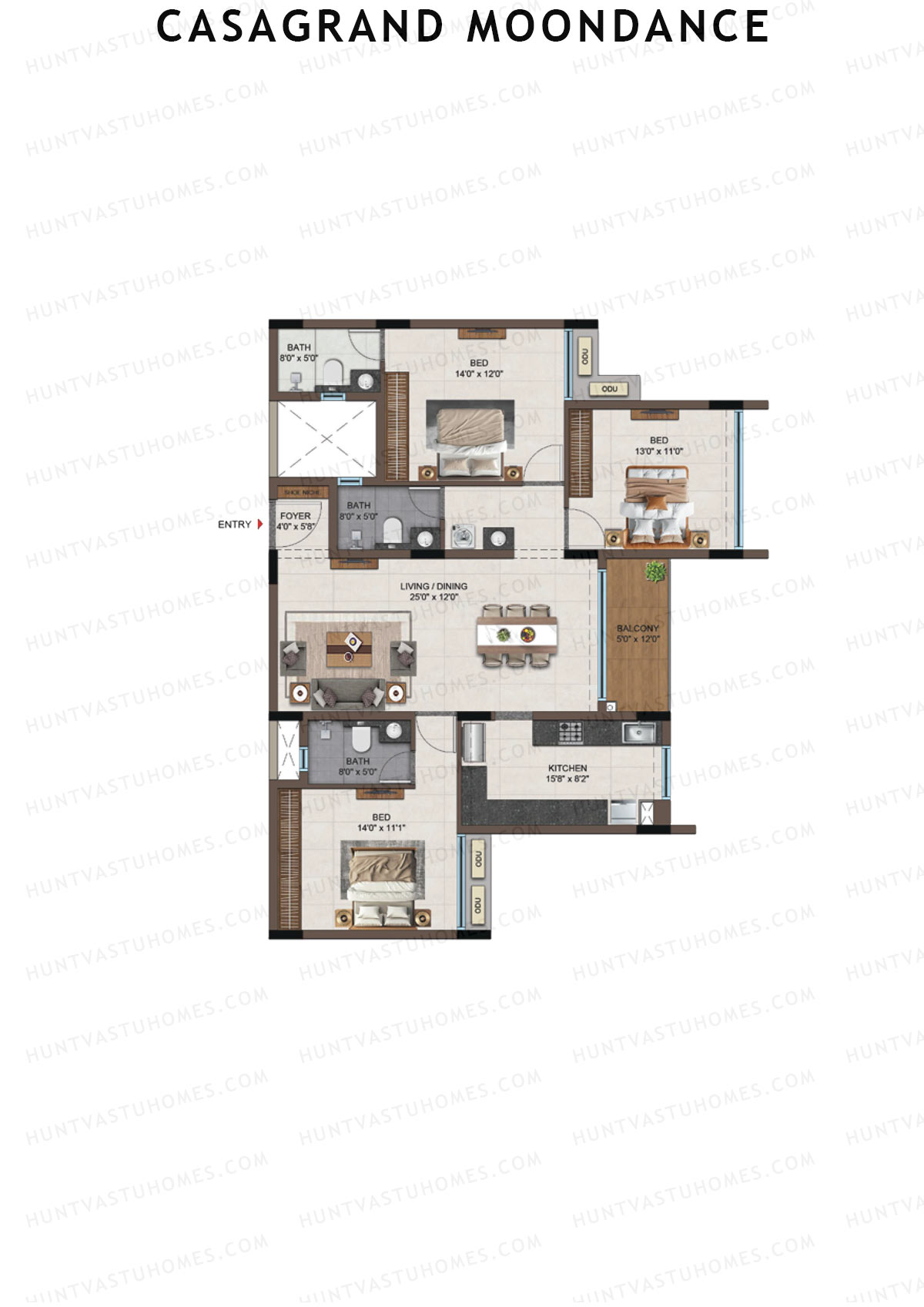 Casagrand Moondance, Wing A, Unit 10, 3BHK, Carpet Area 1159   sq ft 