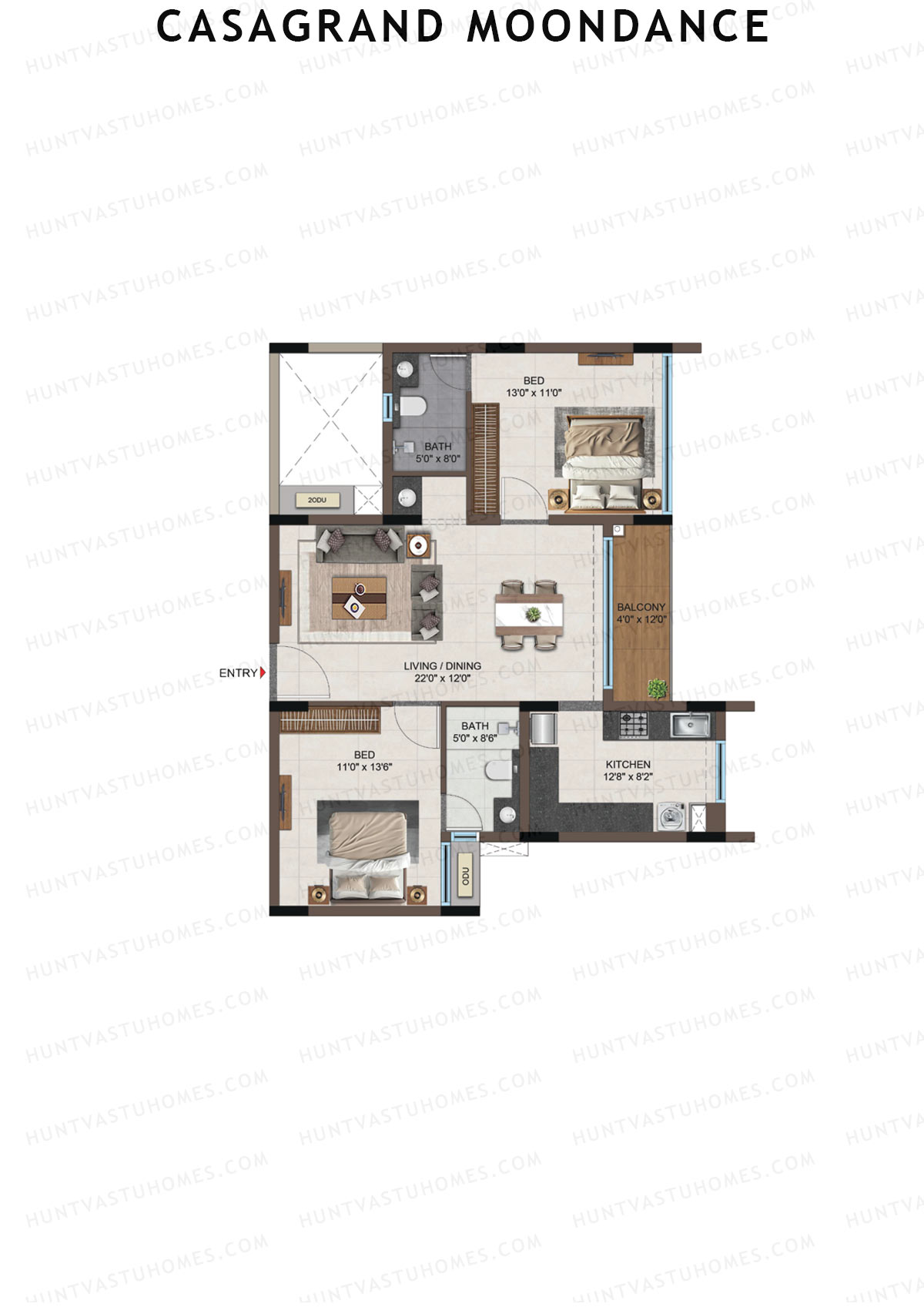 Casagrand Moondance, Wing A, Unit 19, 2BHK, Carpet Area 794   sq ft 
