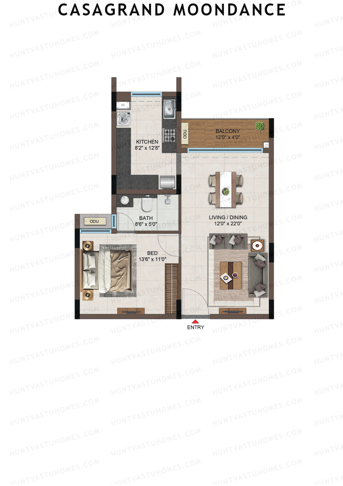 Casagrand Moondance, Wing A, Unit 22, 1BHK, Carpet Area 583   sq ft 