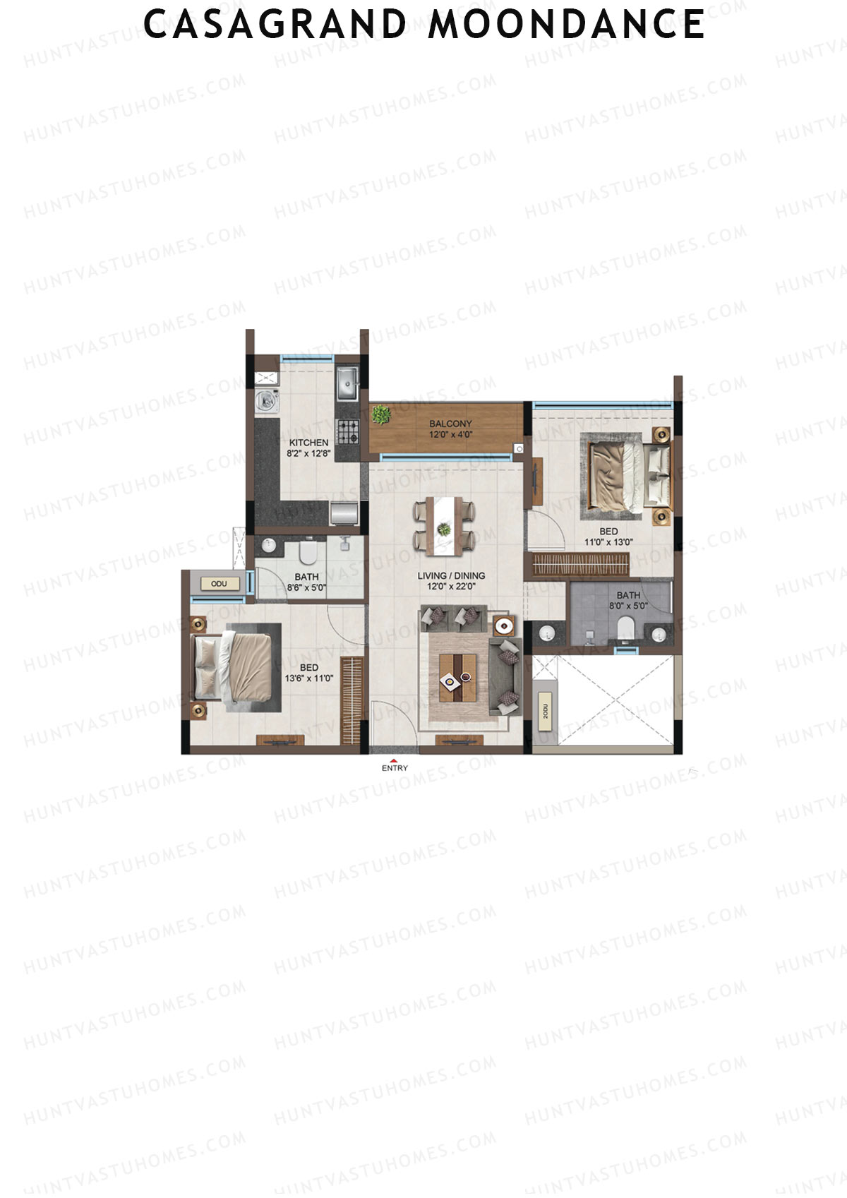 Casagrand Moondance, Wing A, Unit 22, 2BHK, Carpet Area 794   sq ft 