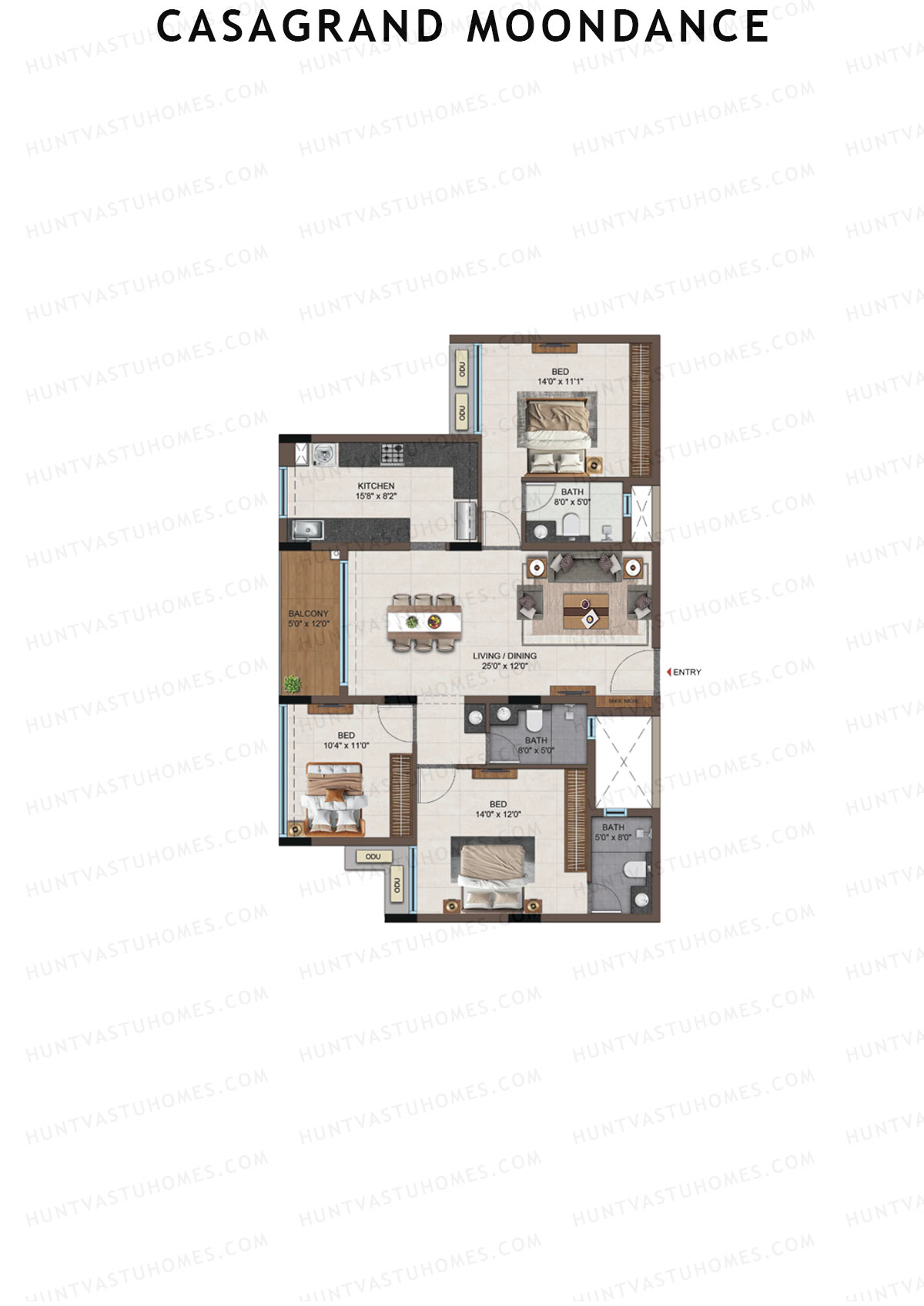 Casagrand Moondance, Wing A, Unit 37, 3BHK, Carpet Area 1097   sq ft 