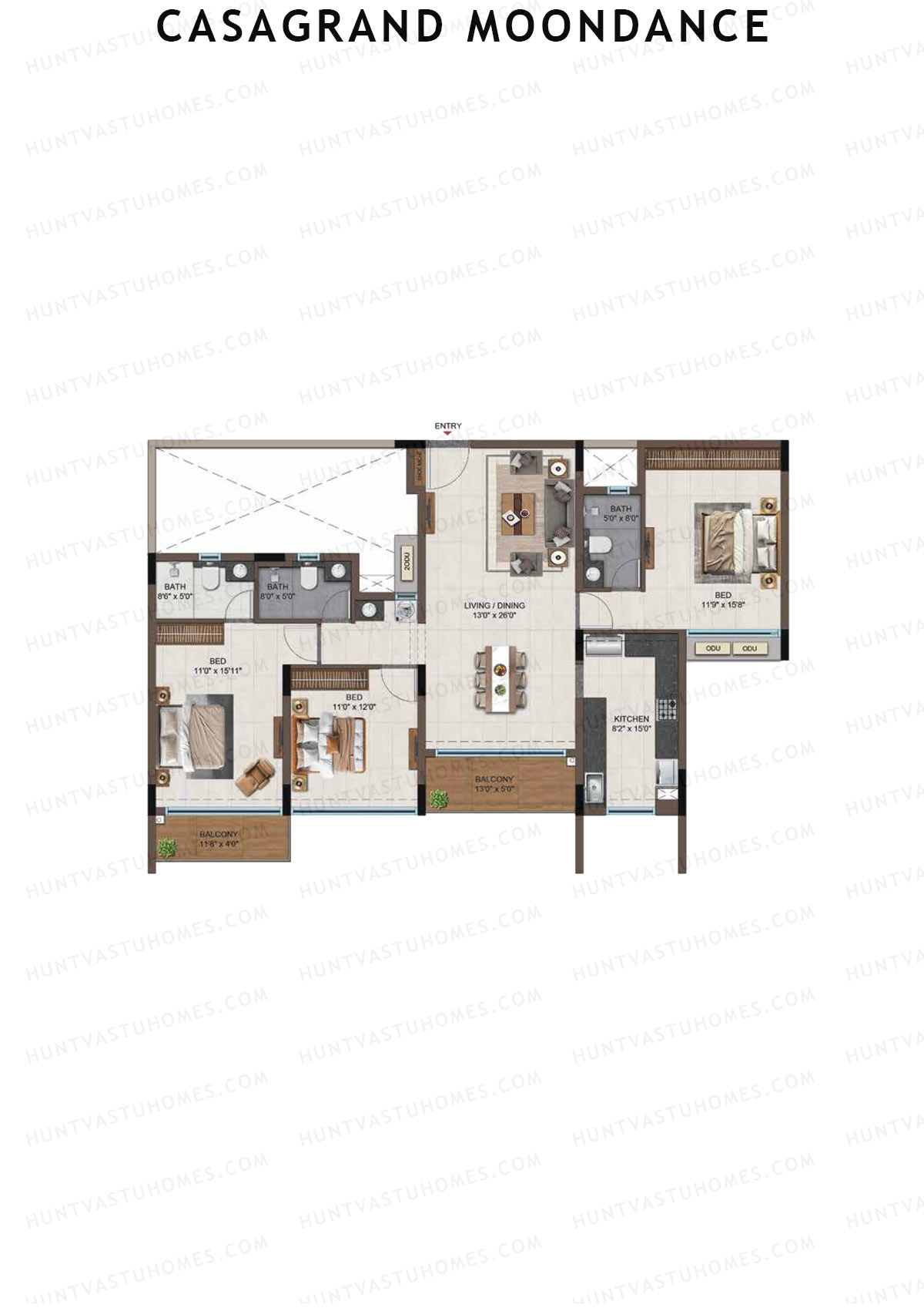 Casagrand Moondance, Wing A, Unit 5, 3BHK, Carpet Area 1211   sq ft 