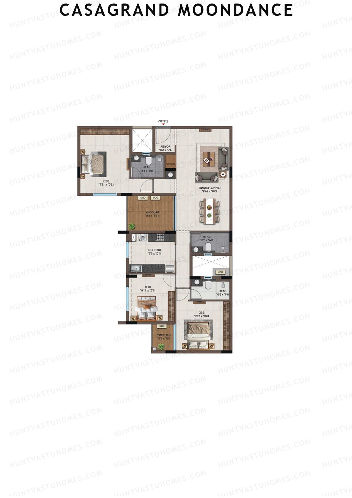 Casagrand Moondance, Wing A, Unit 9, 3BHK, Carpet Area 1214   sq ft 