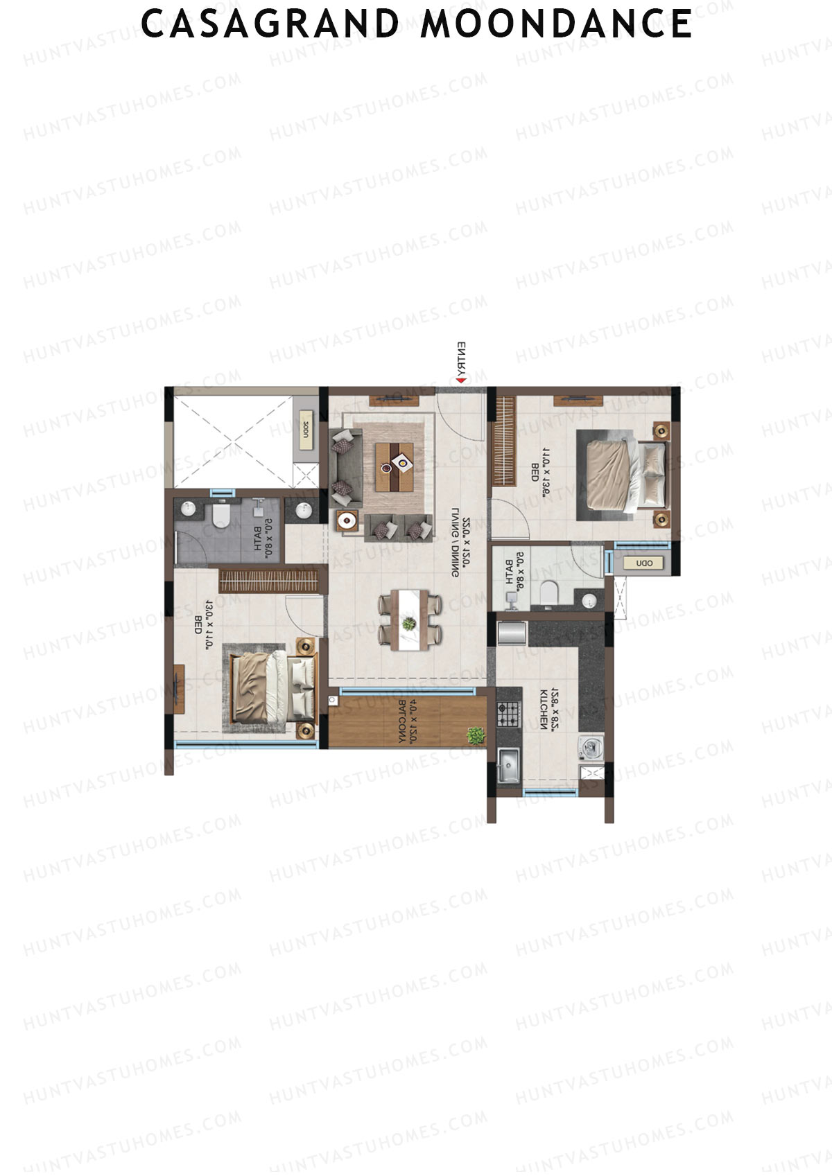 Casagrand Moondance, Wing B, Unit 10, 2BHK, Carpet Area 794   sq ft 