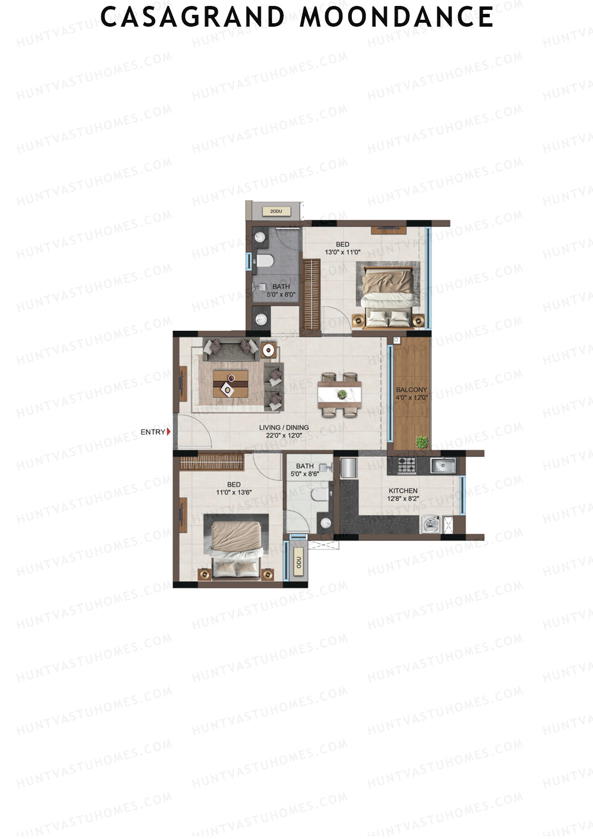 Casagrand Moondance, Wing B, Unit 12, 2BHK, Carpet Area 794   sq ft 