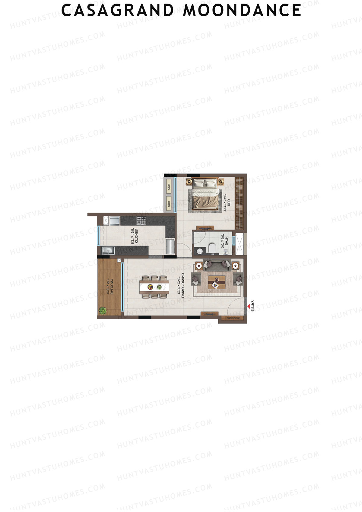 Casagrand Moondance, Wing B, Unit 17, 1BHK, Carpet Area 675   sq ft 