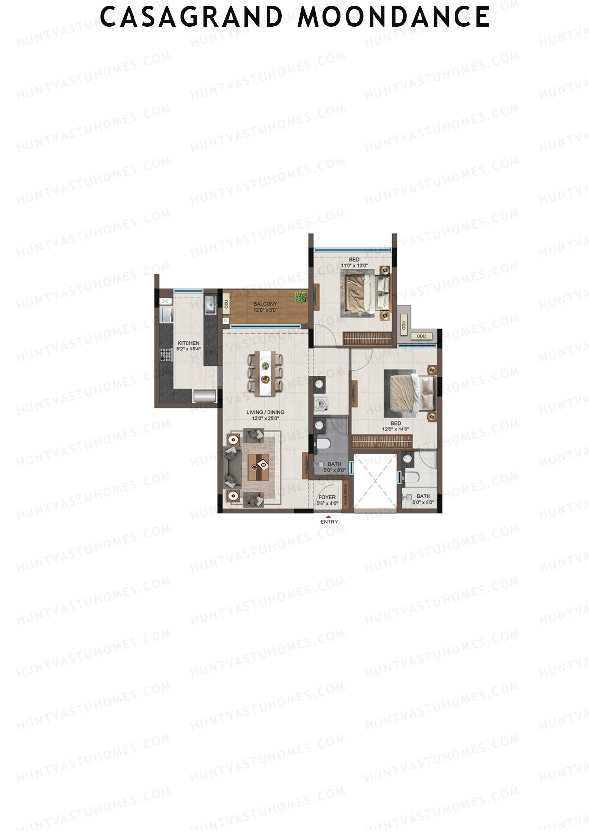 Casagrand Moondance, Wing B, Unit 24, 2BHK, Carpet Area 929   sq ft 