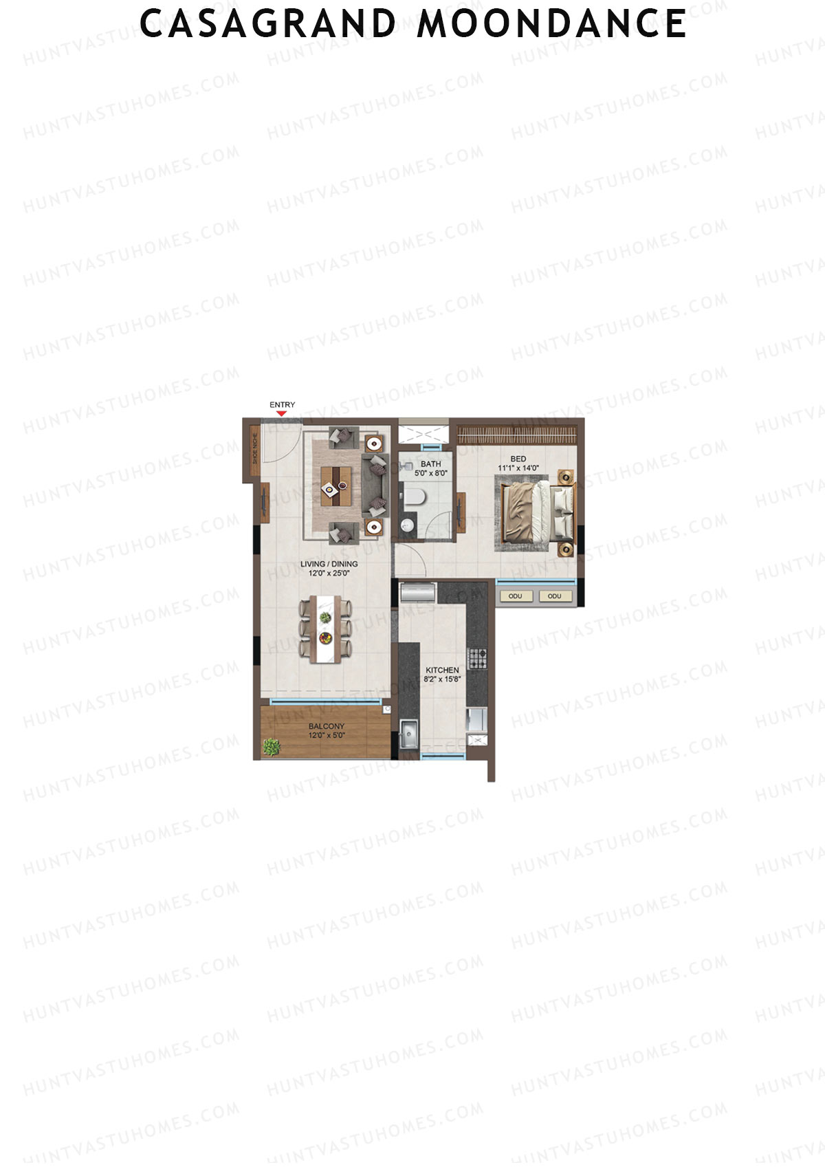 Casagrand Moondance, Wing B, Unit 25, 1BHK, Carpet Area 675   sq ft 