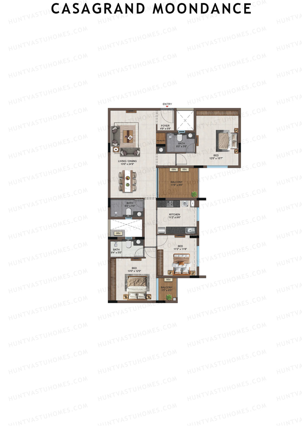 Casagrand Moondance, Wing B, Unit 28, 3BHK, Carpet Area 1214   sq ft 
