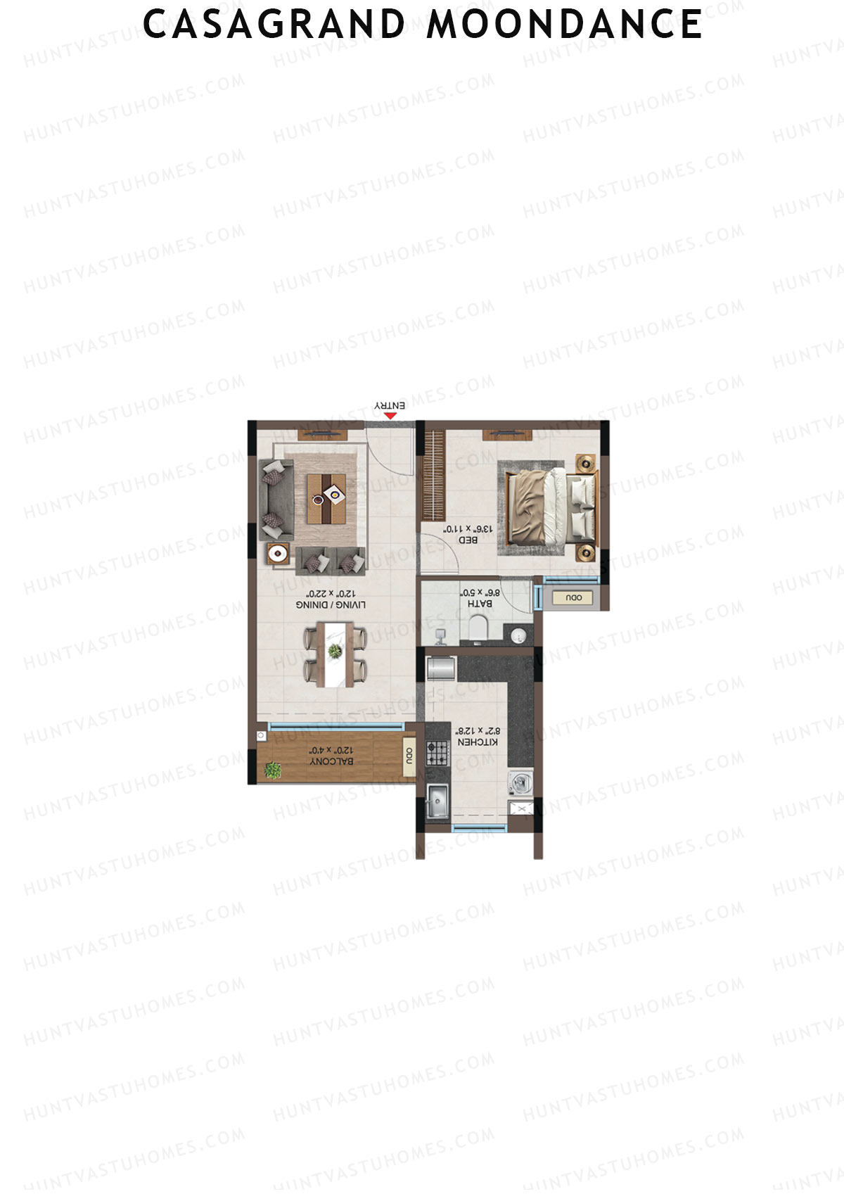 Casagrand Moondance, Wing B, Unit 3, 1BHK, Carpet Area 583   sq ft 