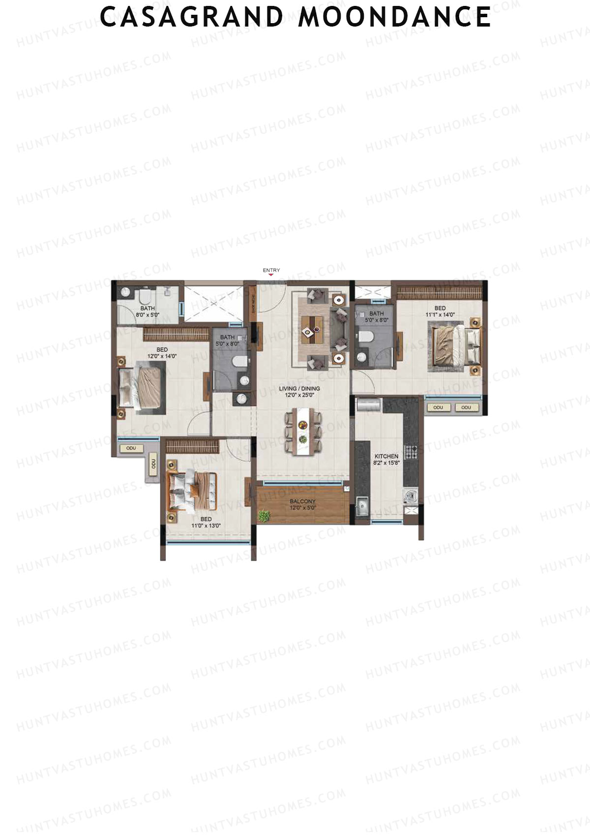 Casagrand Moondance, Wing B, Unit 6, 3BHK, Carpet Area 1120   sq ft 