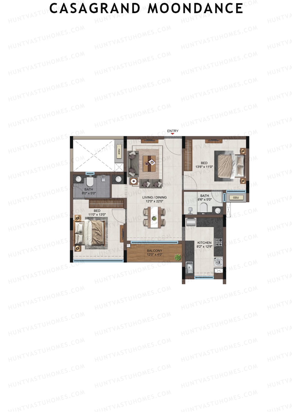 Casagrand Moondance, Wing C, Unit 13, 2BHK, Carpet Area 794   sq ft 