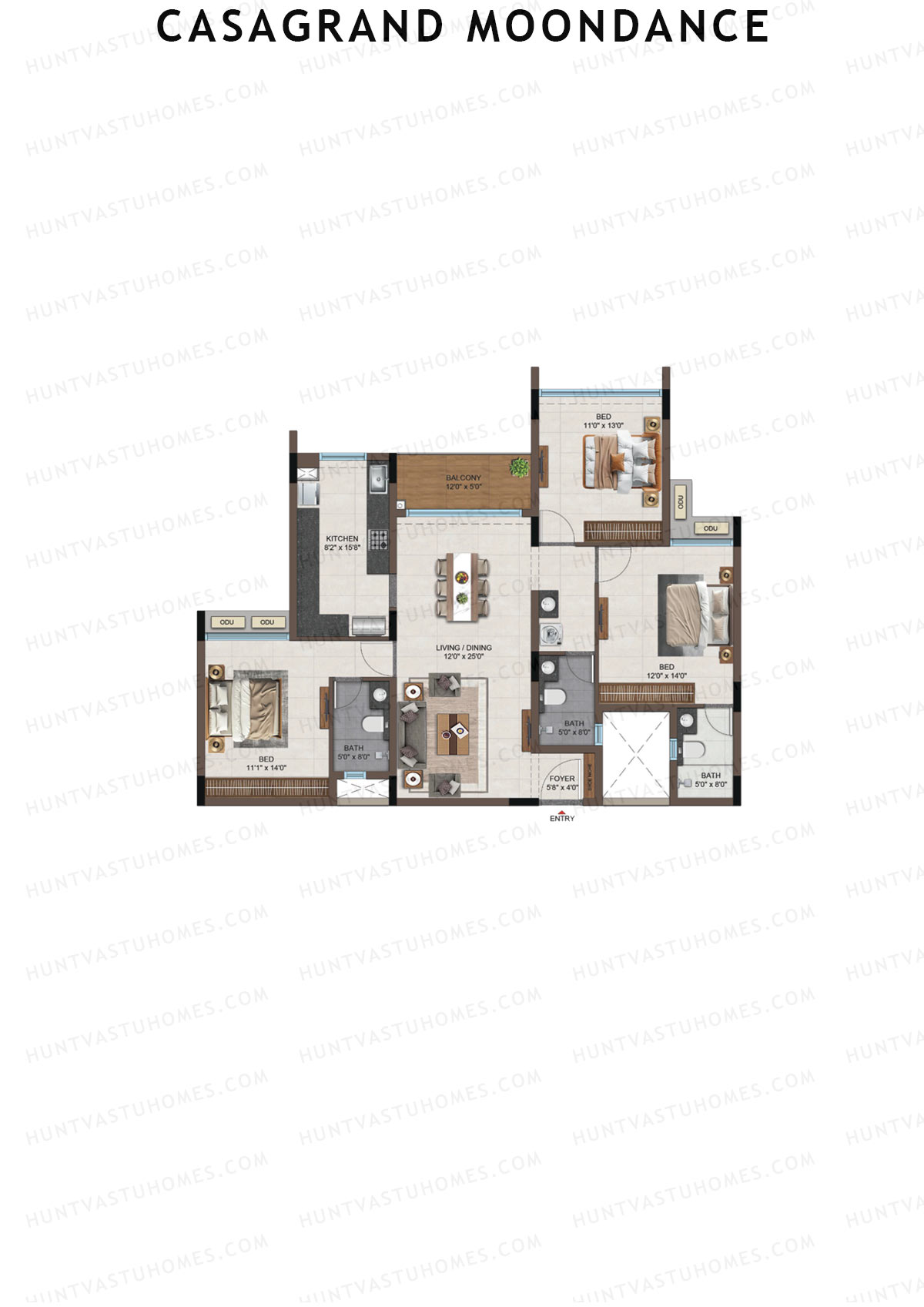 Casagrand Moondance, Wing C, Unit 24, 3BHK, Carpet Area 1159   sq ft 
