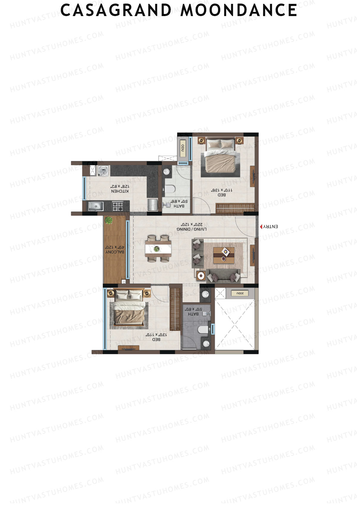 Casagrand Moondance, Wing C, Unit 28, 2BHK, Carpet Area 794   sq ft 