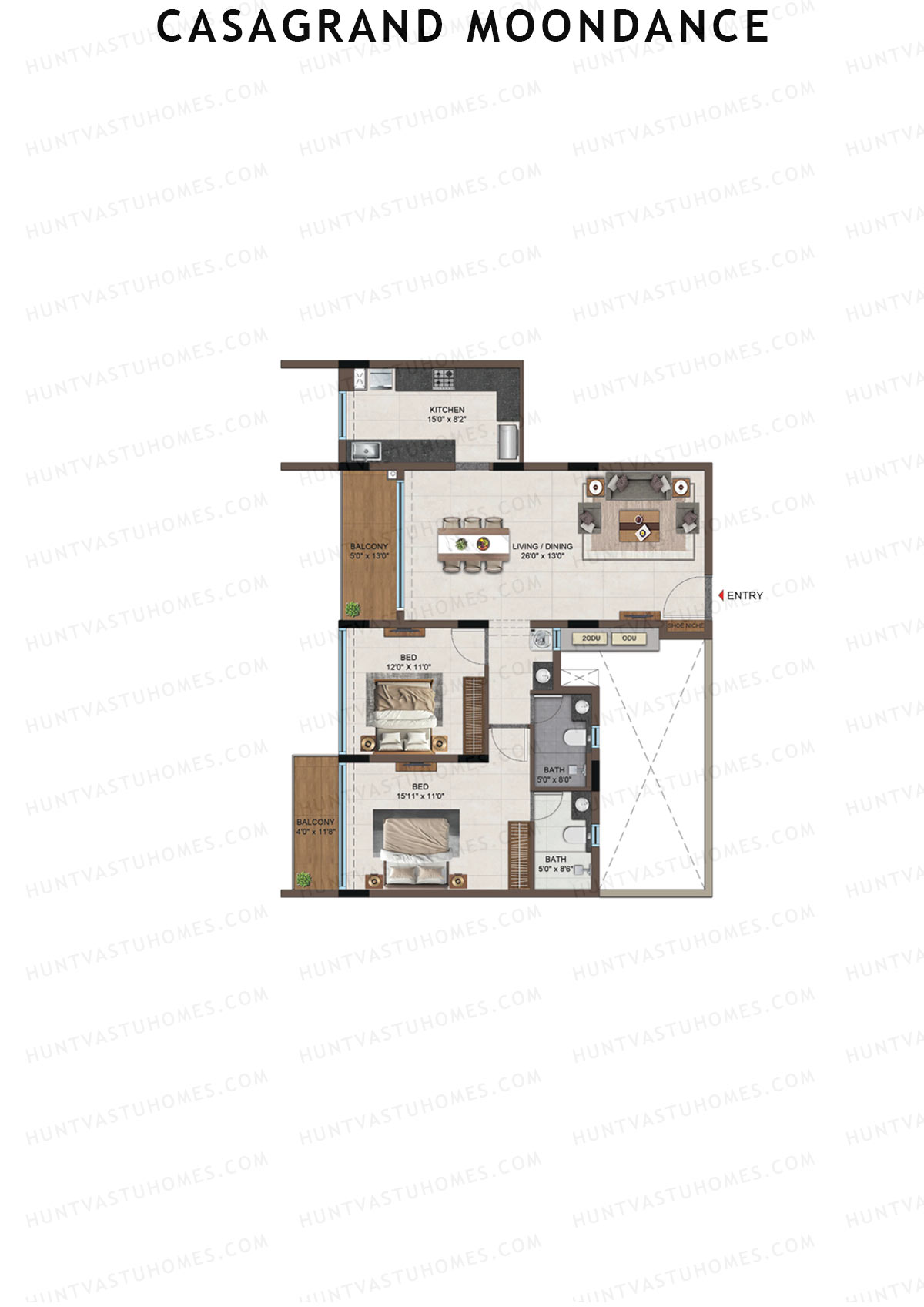 Casagrand Moondance, Wing C, Unit 2, 2BHK, Carpet Area 953   sq ft 