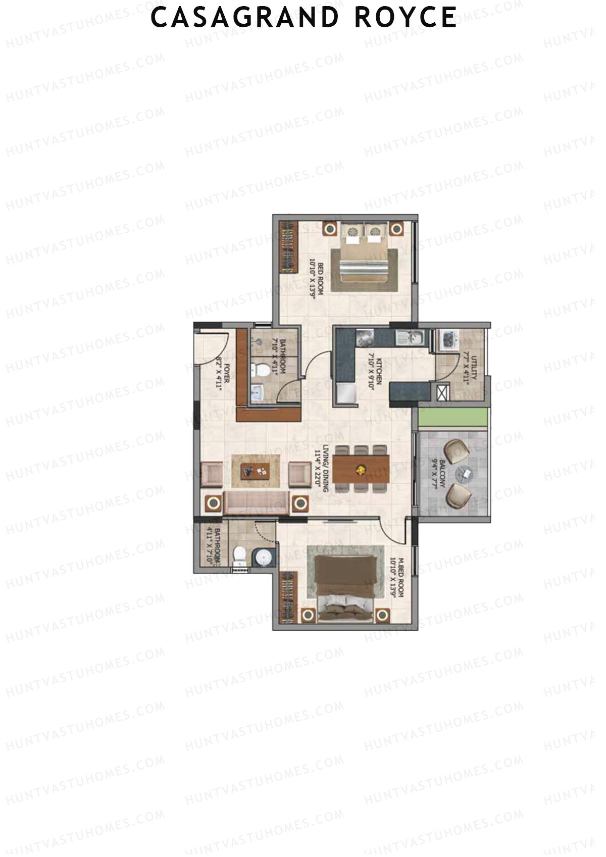 Casagrand Royce Block C Unit 1 (Type 26B) Floor Plan
