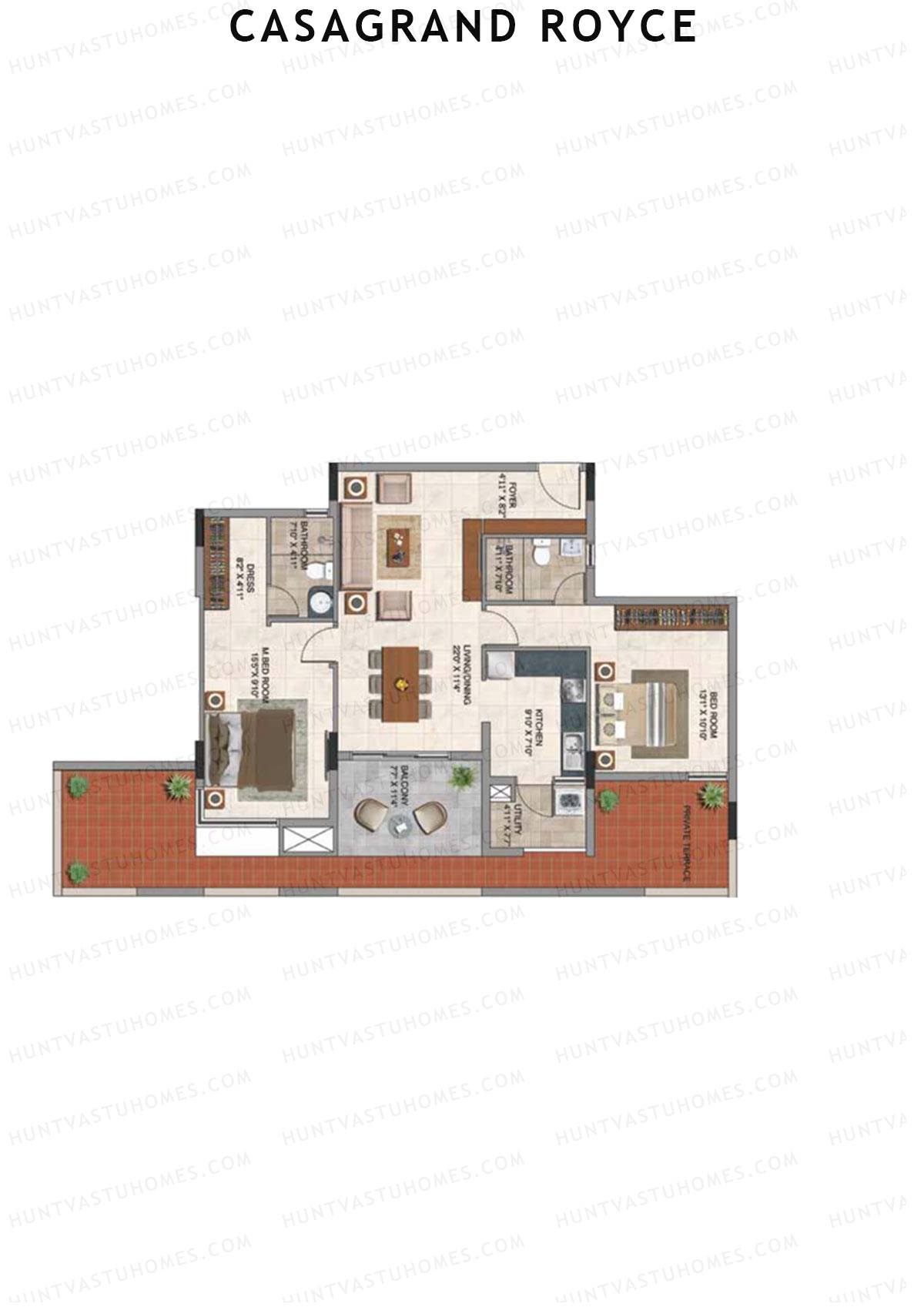 Casagrand Royce Block C Unit 6 (Type 32B) Floor Plan