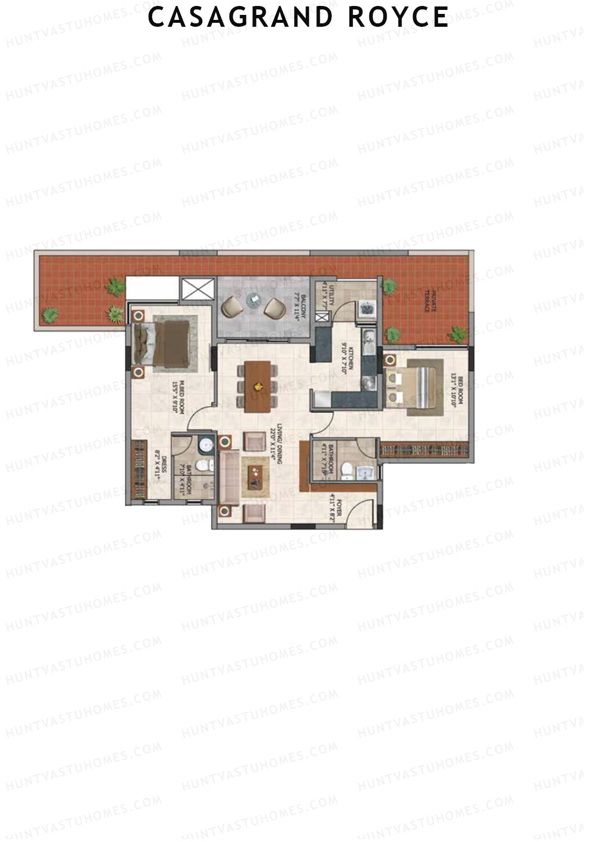 Casagrand Royce Block D Unit 3 (Type 39) Floor Plan