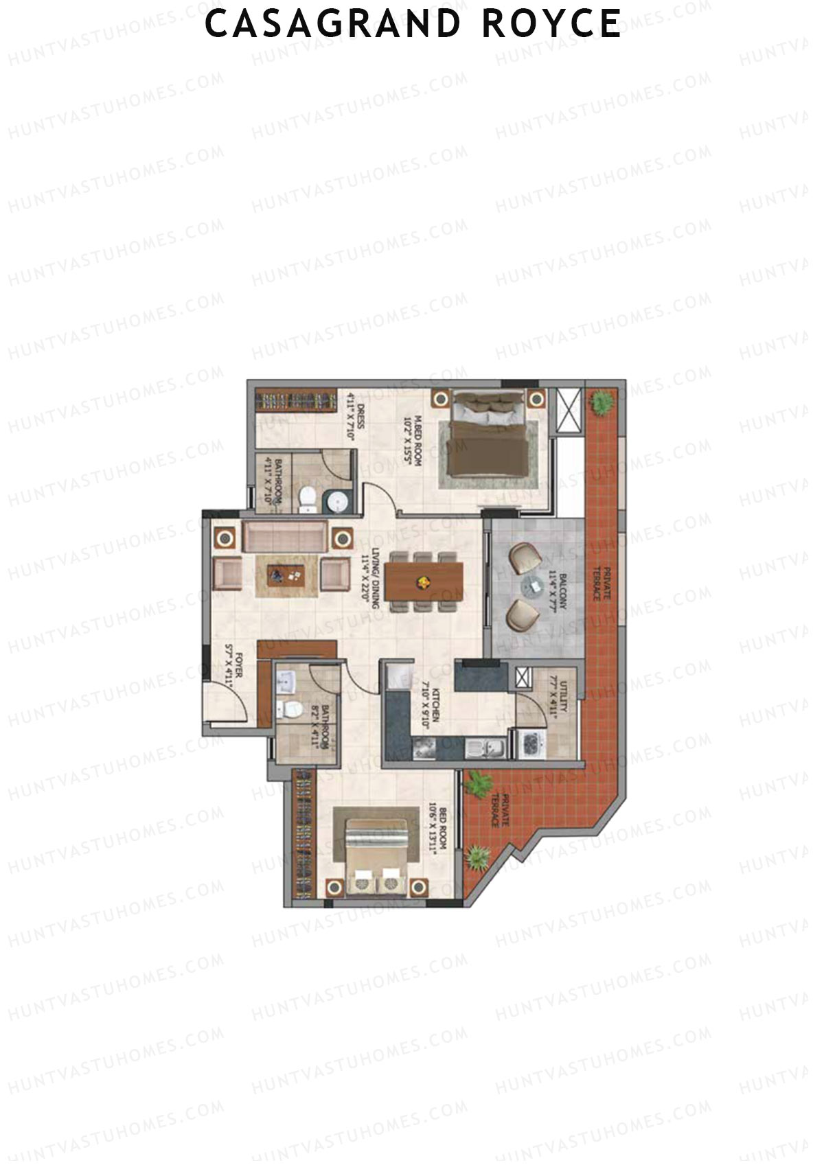 Casagrand Royce Block D Unit 7 (Type 38) Floor Plan