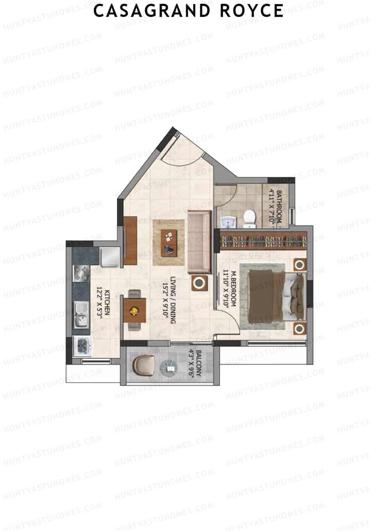 Casagrand Royce Block F Unit 1 (Type 21A) Floor Plan