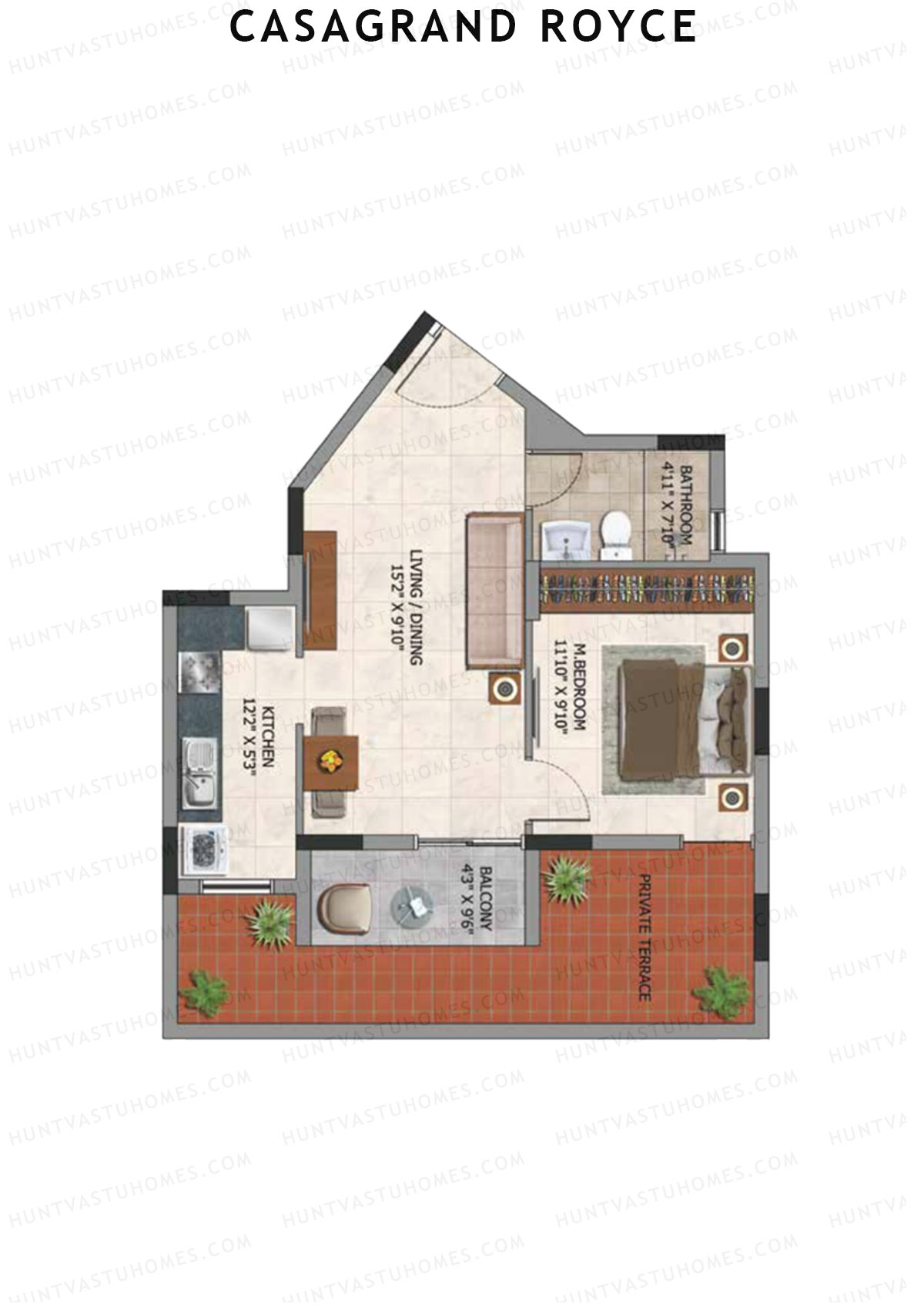 Casagrand Royce Block F Unit 1 (Type 21B) Floor Plan