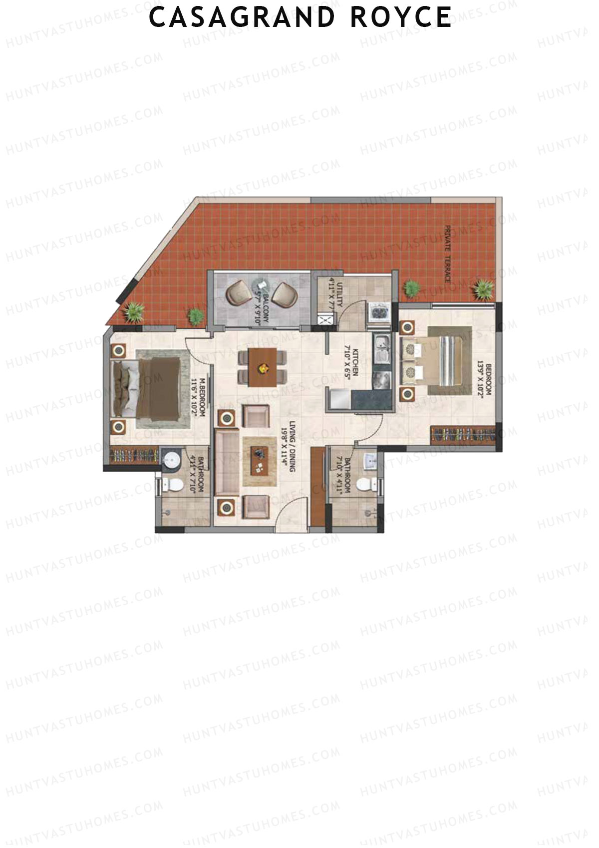 Casagrand Royce Block F Unit 9 (Type 7F) Floor Plan