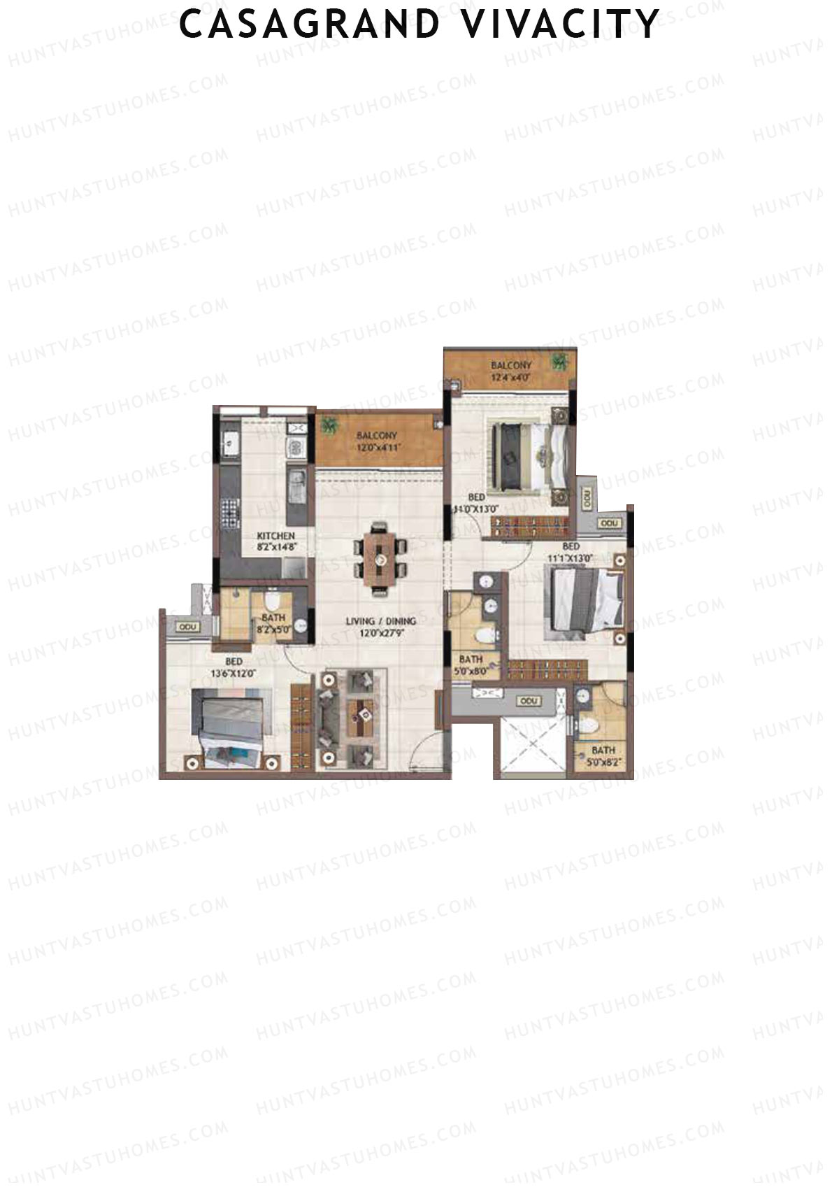 Casagrand Vivacity Tower 1 Unit A3 Floor Plan
