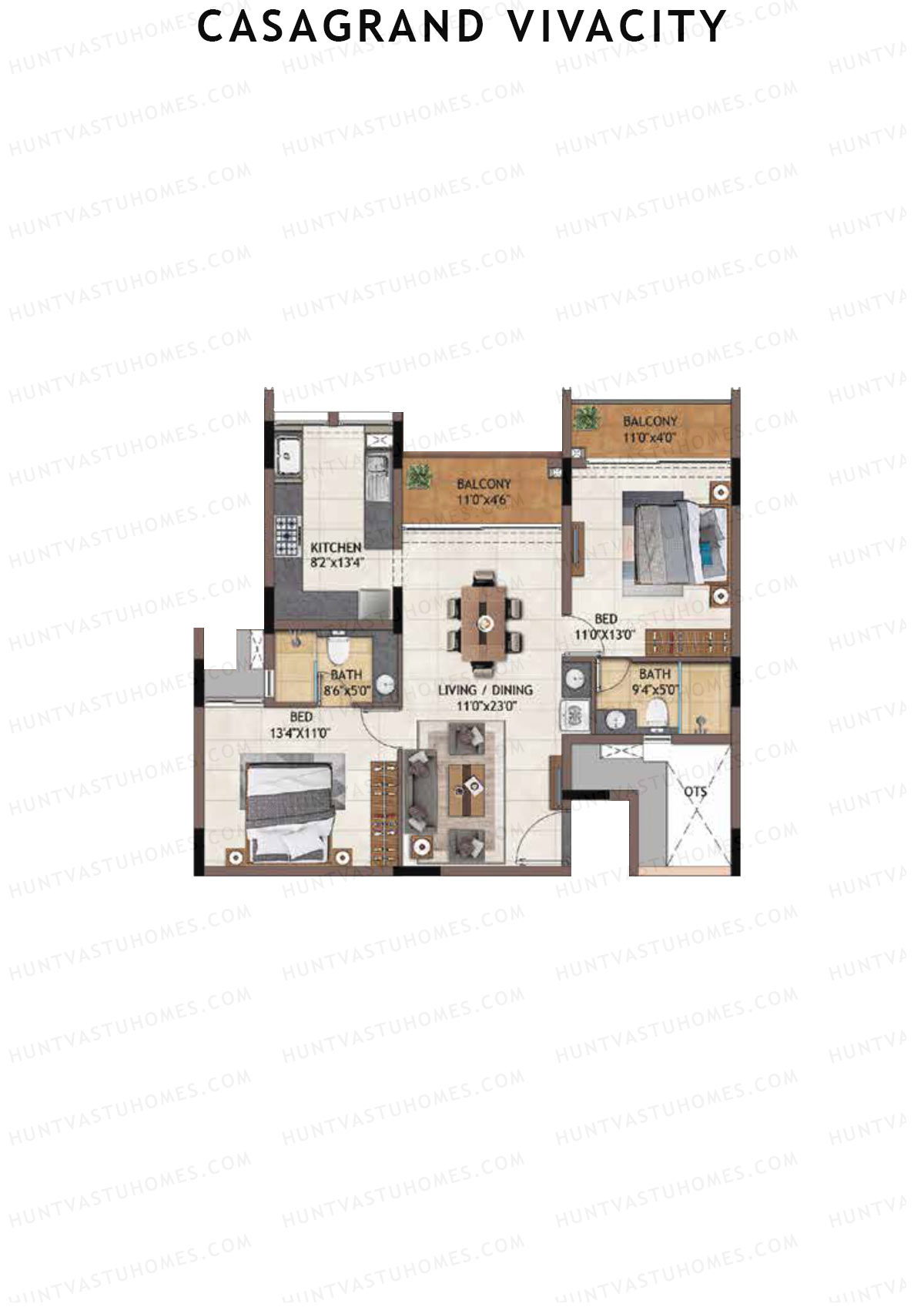 Casagrand Vivacity Tower 1 Unit B13 Floor Plan
