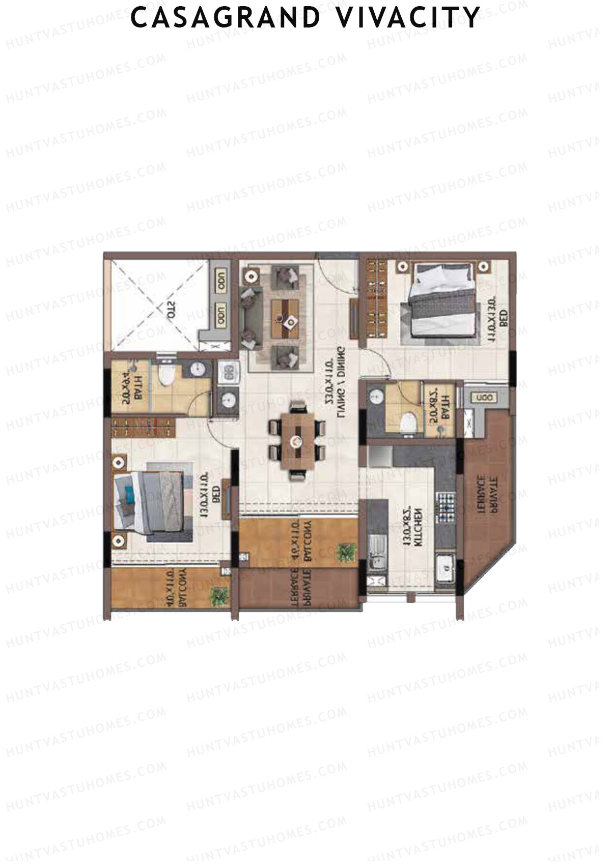 Casagrand Vivacity Tower 2 Unit C1 Floor Plan