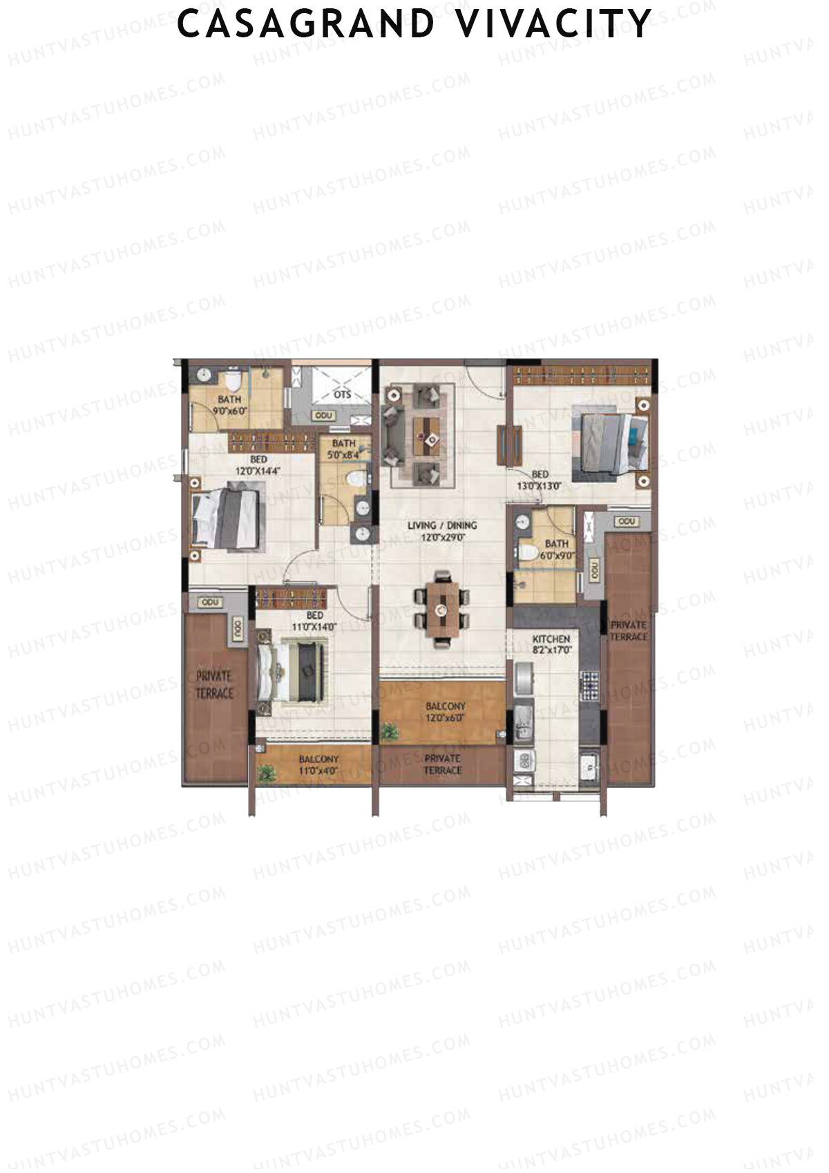 Casagrand Vivacity Tower 2 Unit C3 Floor Plan