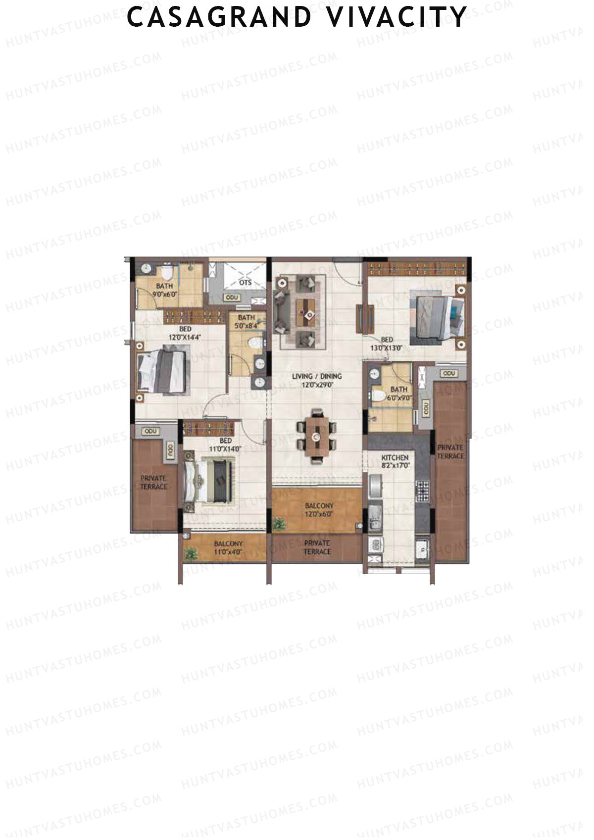 Casagrand Vivacity Tower 2 Unit C4 Floor Plan