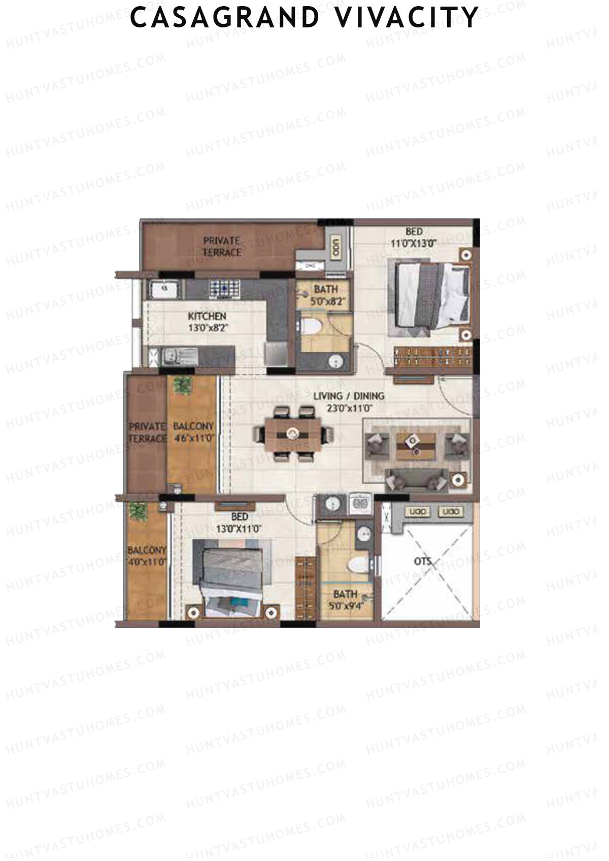 Casagrand Vivacity Tower 2 Unit D4 Floor Plan