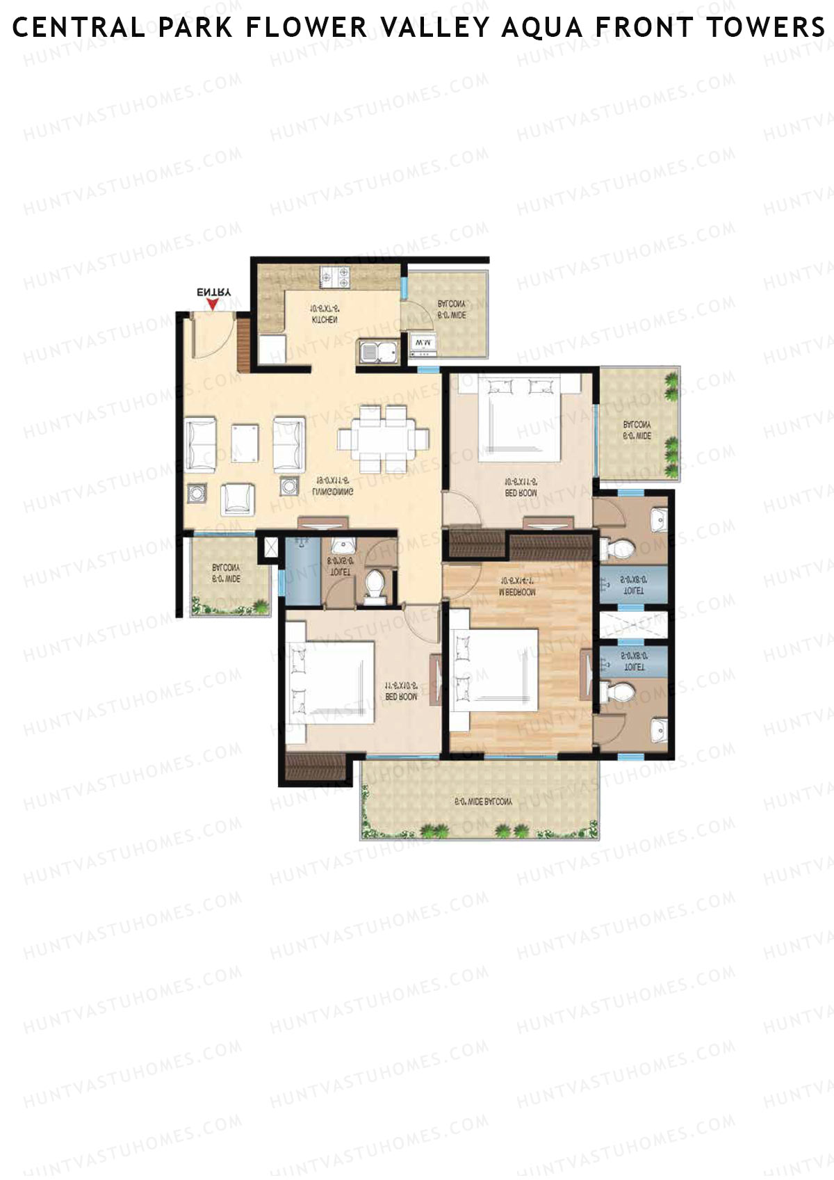Central Park Flower Valley Aqua Front Towers Tower D Unit 3 Floor Plan