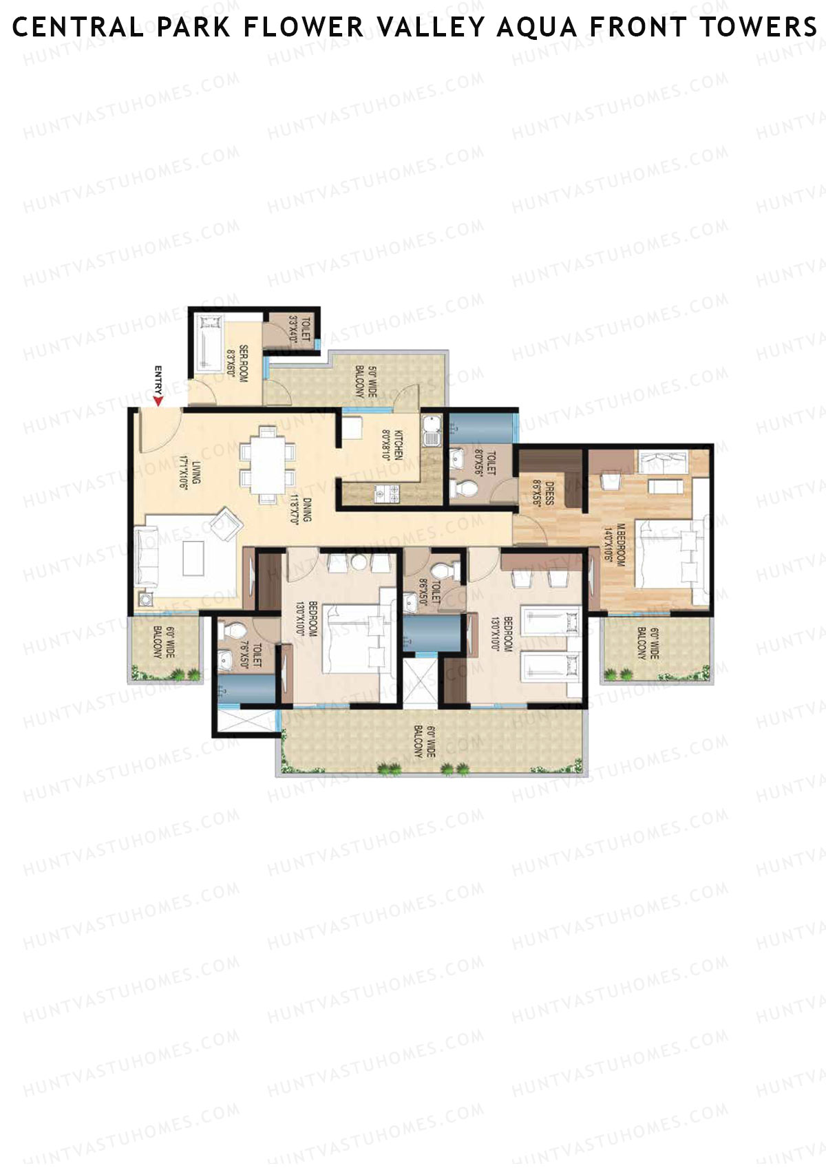 Central Park Flower Valley Aqua Front Towers Tower G Unit 3 Floor Plan