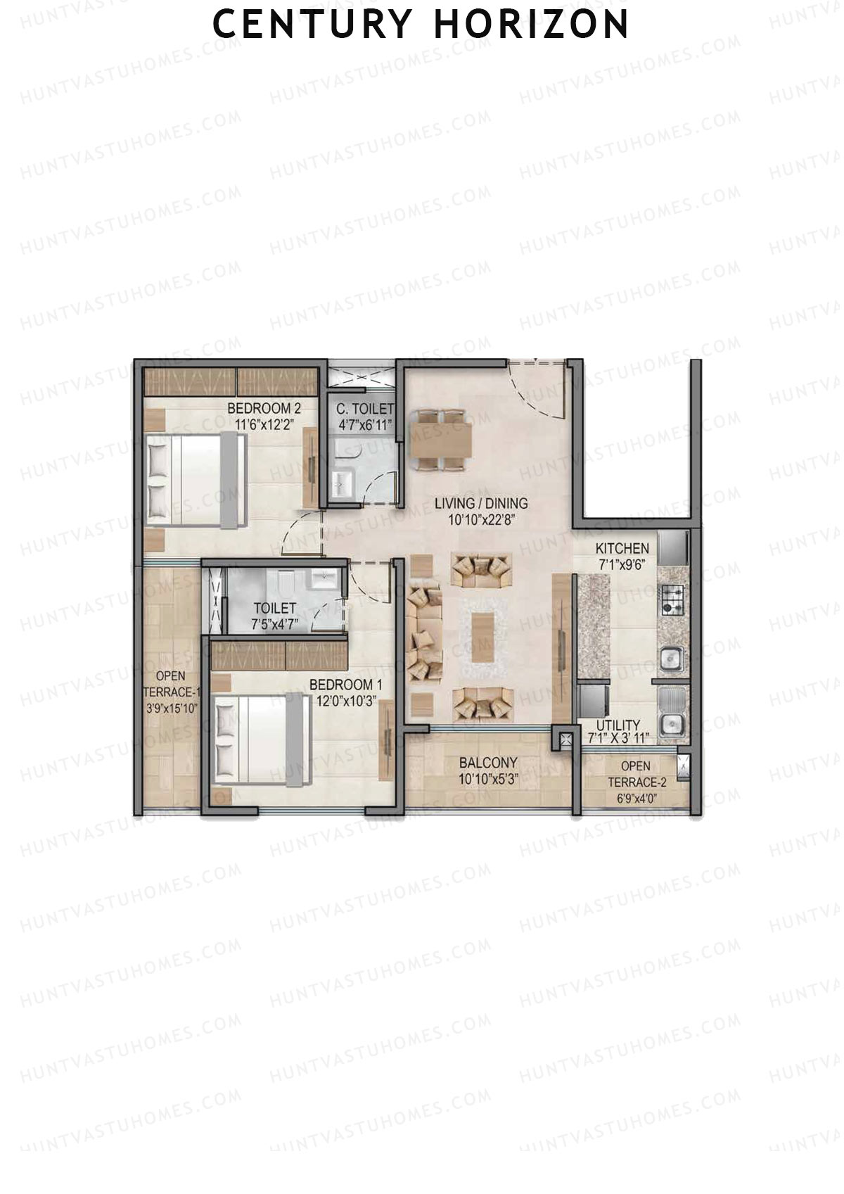 Century Horizon, Tower A, Unit 16 (Type C), 2BHK, Super Area 1126   sq ft 