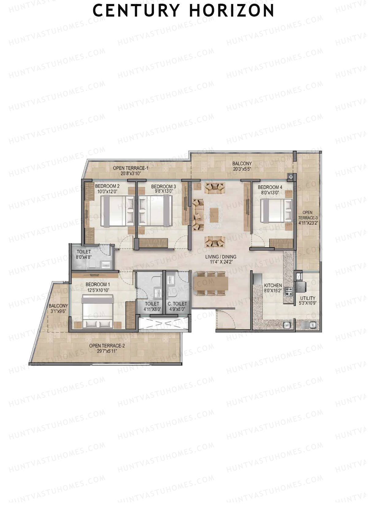 Century Horizon, Tower A, Unit 6 (Type A), 4BHK, Super Area 1897   sq ft 