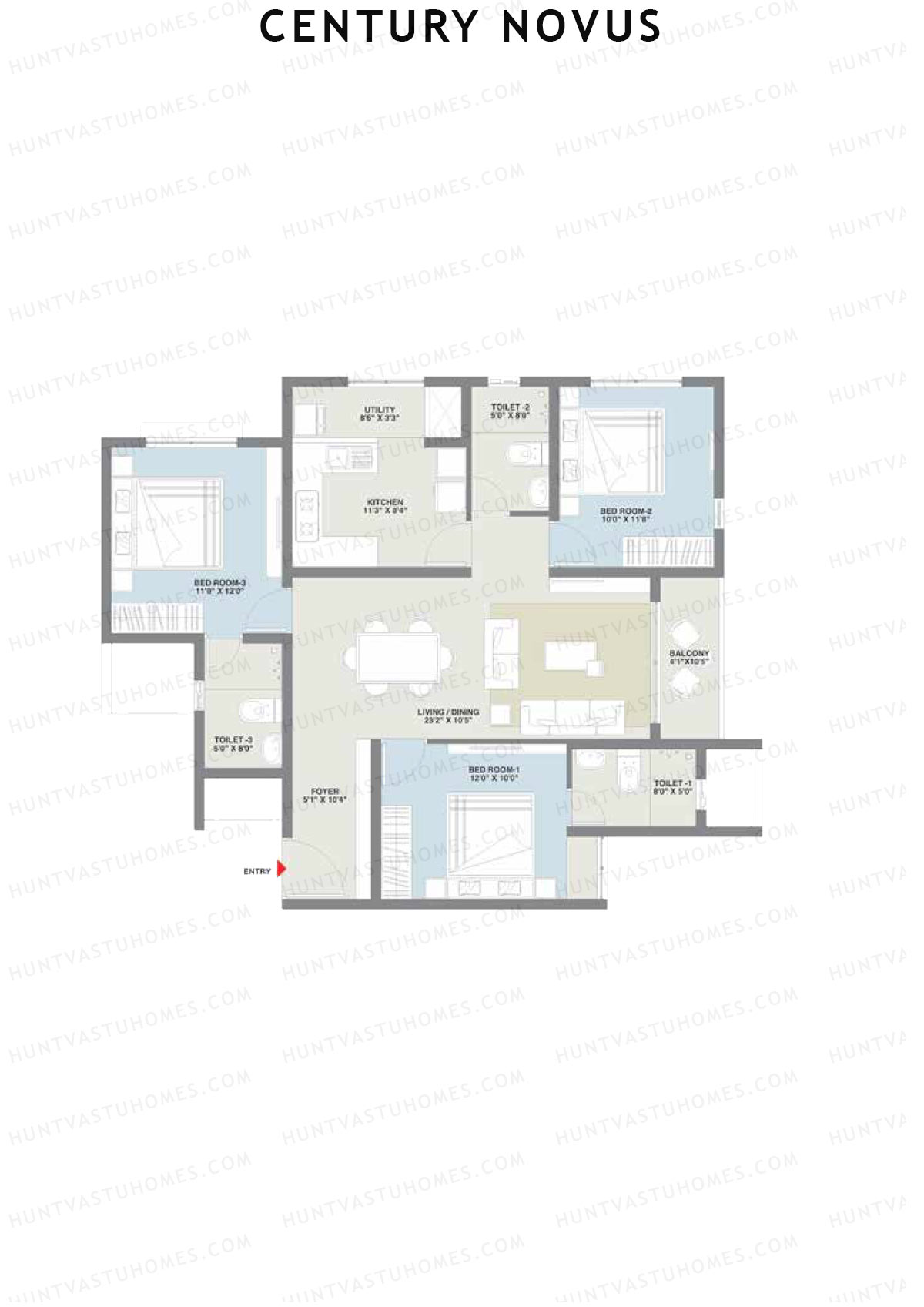 Century Novus Tower B Unit 3 (Type C) Floor Plan