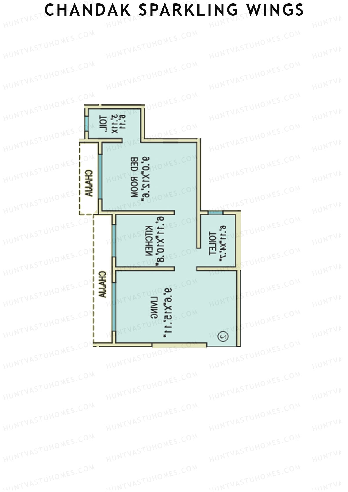 Chandak Sparkling Wings, Wing A, Unit 1, 1BHK, Carpet Area 403   sq ft 